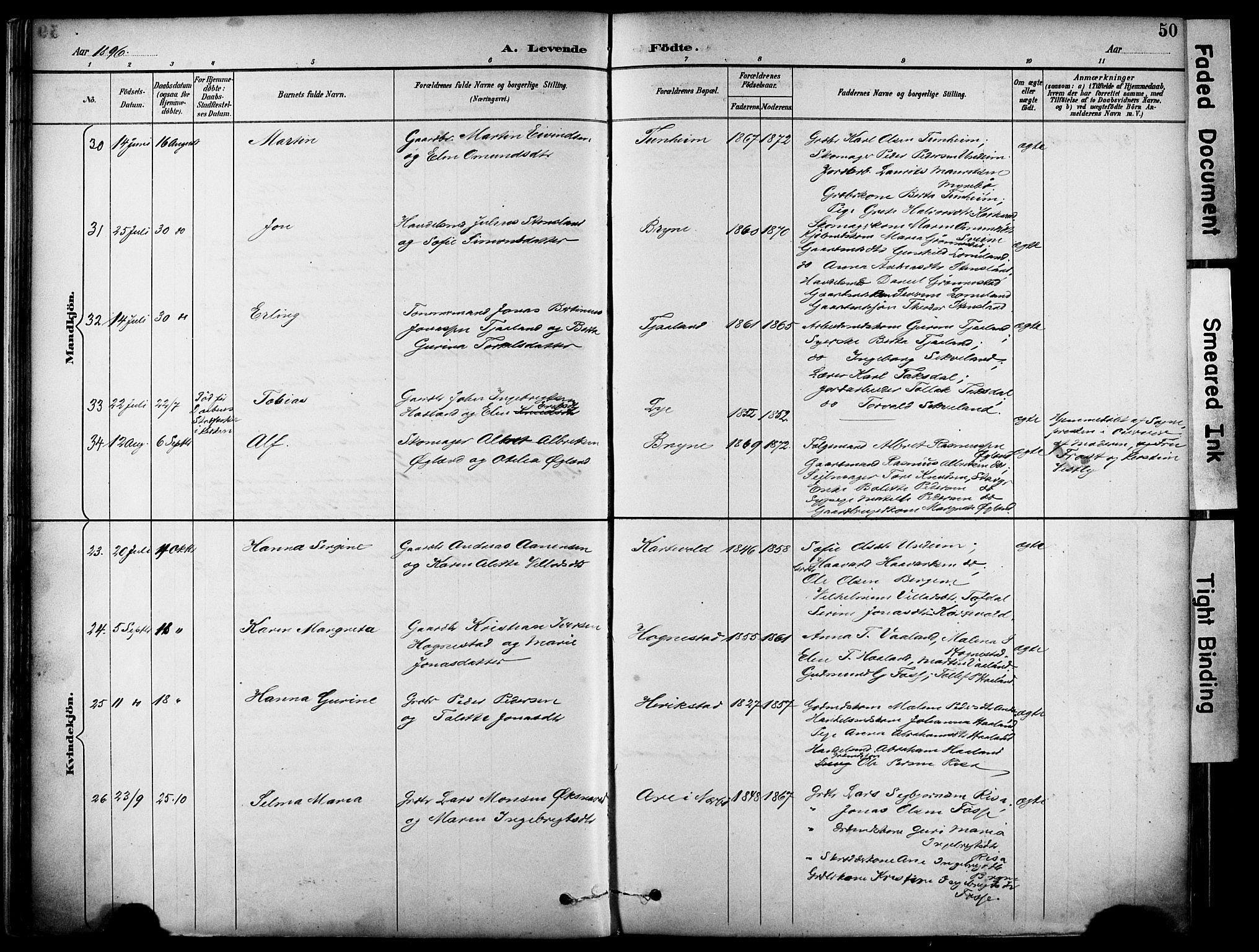 Lye sokneprestkontor, AV/SAST-A-101794/001/30BA/L0011: Parish register (official) no. A 9, 1893-1903, p. 50