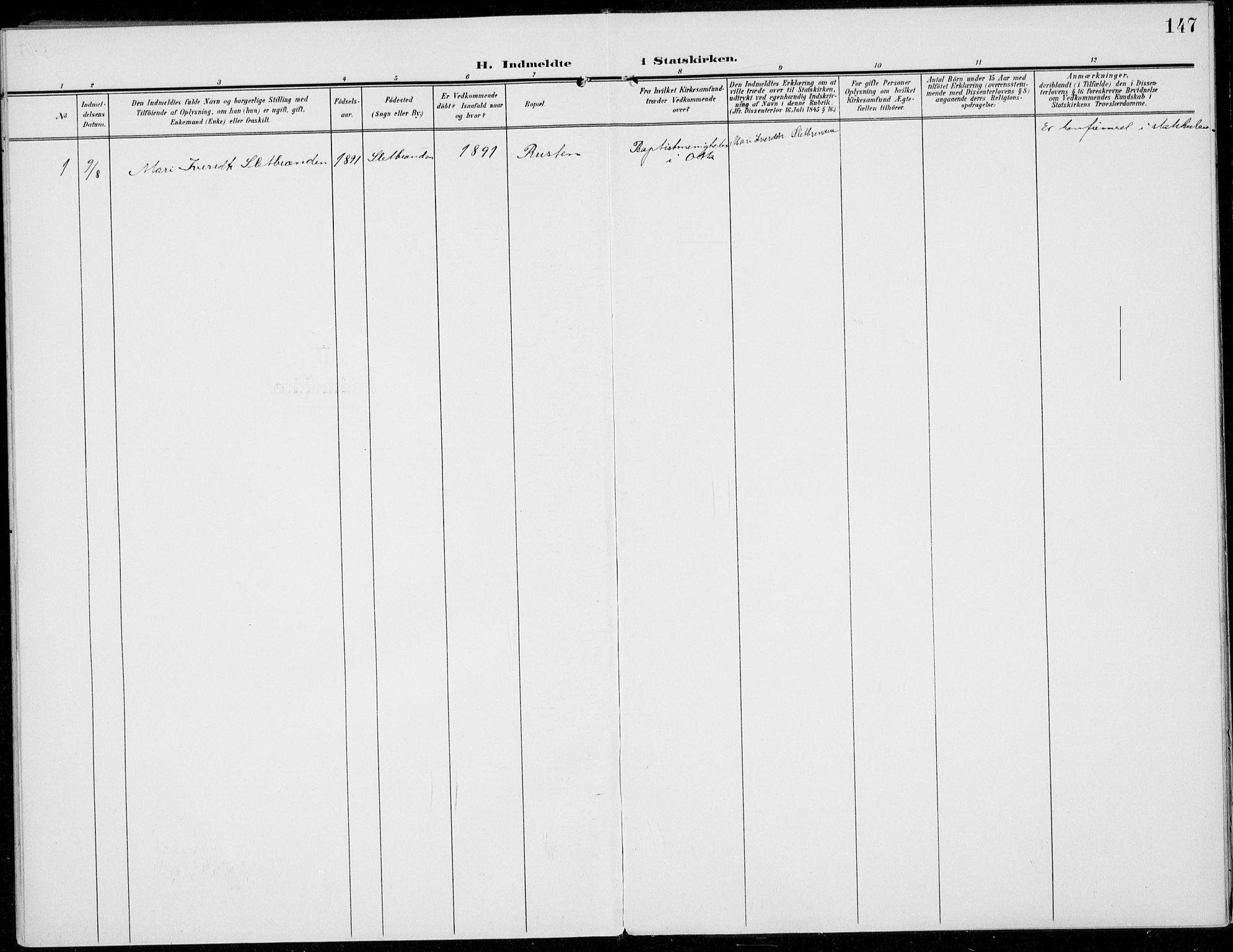 Sel prestekontor, SAH/PREST-074/H/Ha/Haa/L0001: Parish register (official) no. 1, 1905-1922, p. 147