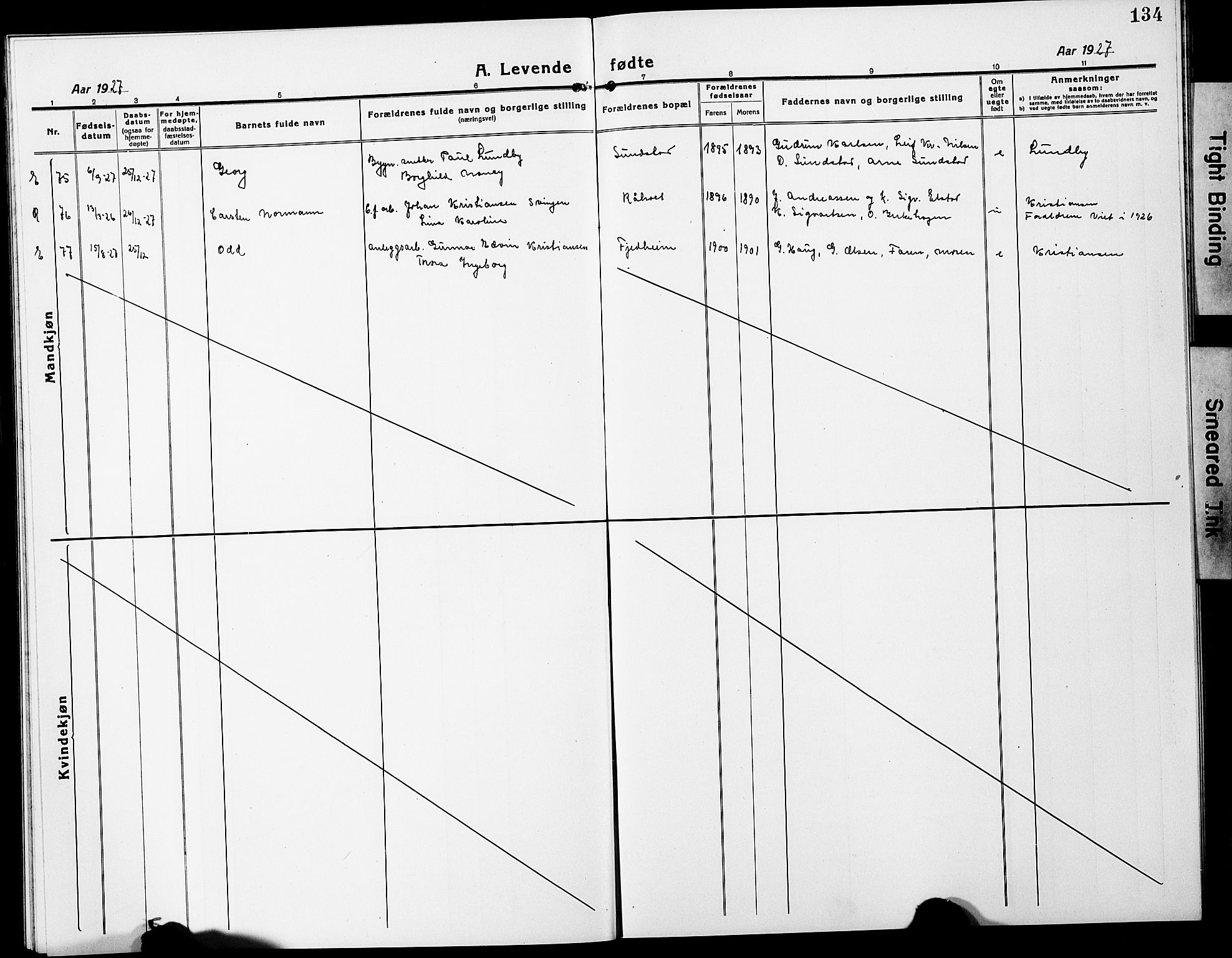 Eidsvoll prestekontor Kirkebøker, AV/SAO-A-10888/G/Ga/L0010: Parish register (copy) no. I 10, 1919-1929, p. 134