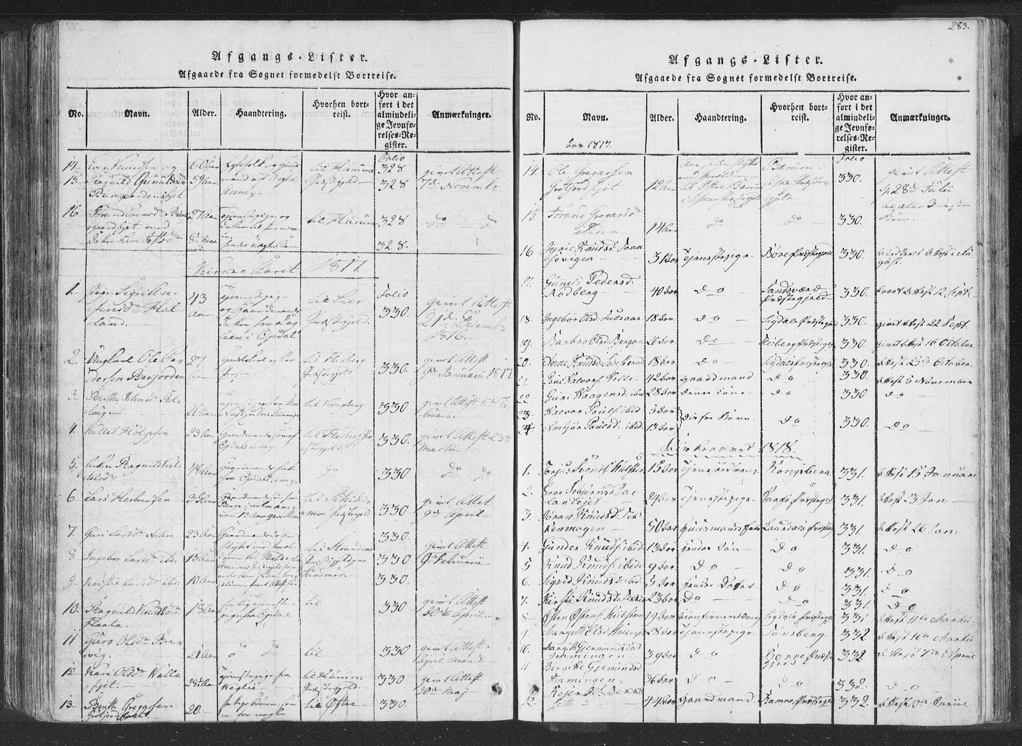 Rollag kirkebøker, AV/SAKO-A-240/F/Fa/L0006: Parish register (official) no. I 6, 1814-1828, p. 283