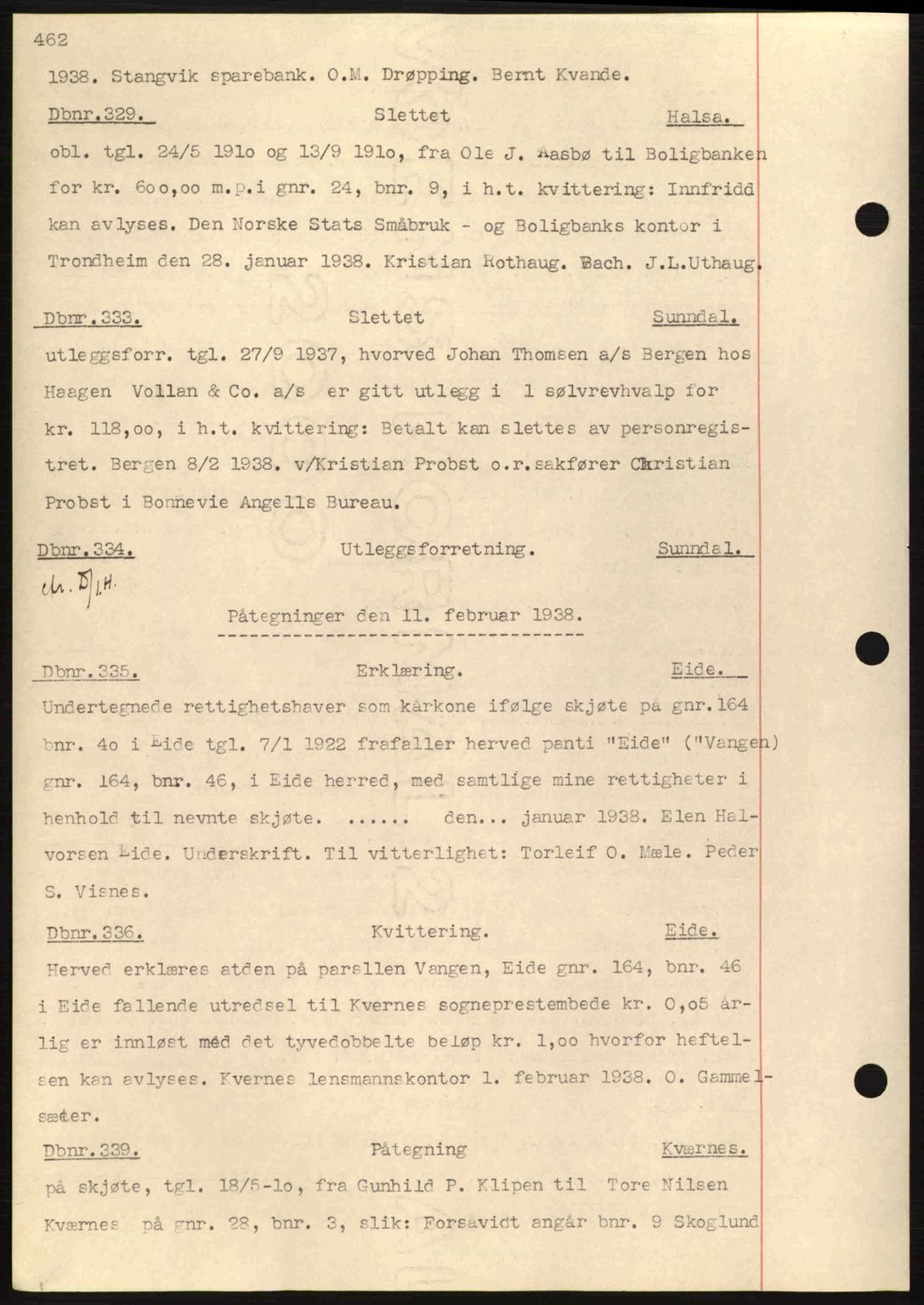 Nordmøre sorenskriveri, AV/SAT-A-4132/1/2/2Ca: Mortgage book no. C80, 1936-1939, Diary no: : 329/1938