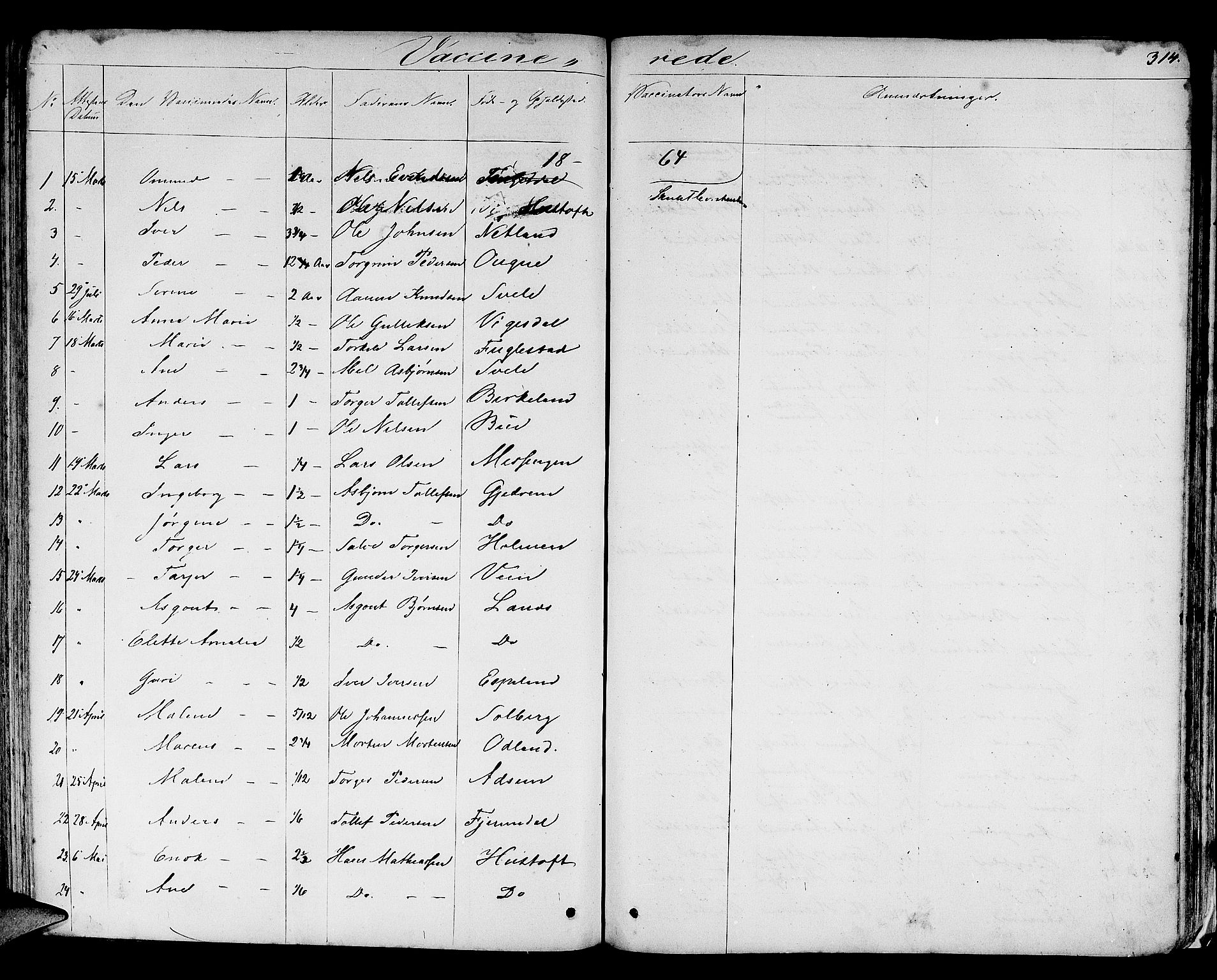 Helleland sokneprestkontor, SAST/A-101810: Parish register (copy) no. B 3, 1847-1886, p. 314