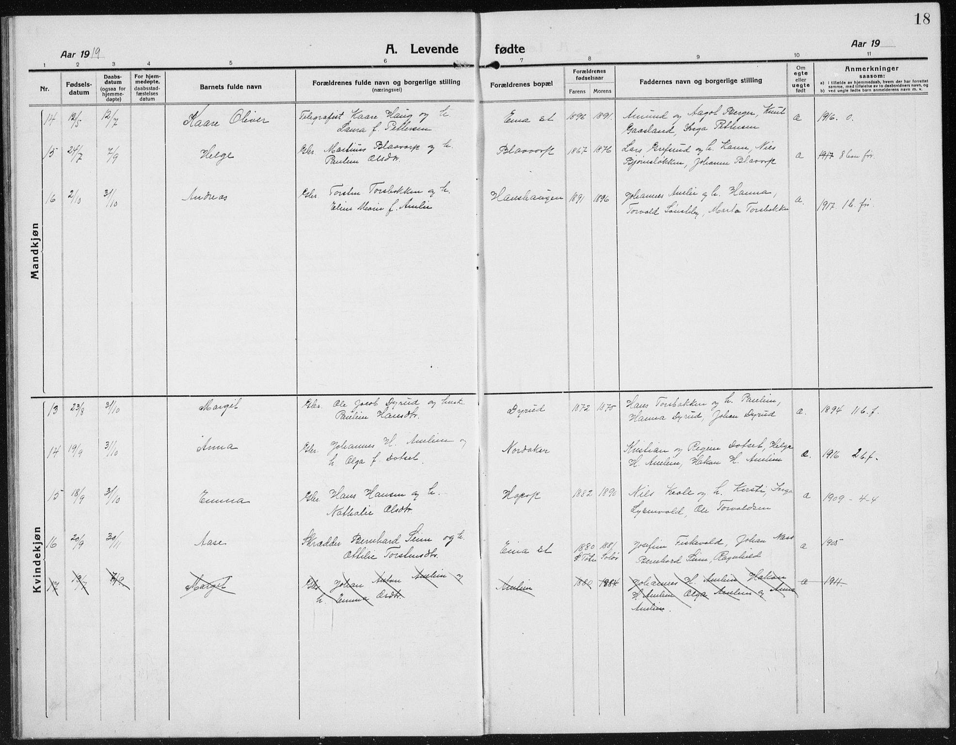 Kolbu prestekontor, SAH/PREST-110/H/Ha/Hab/L0006: Parish register (copy) no. 6, 1916-1934, p. 18