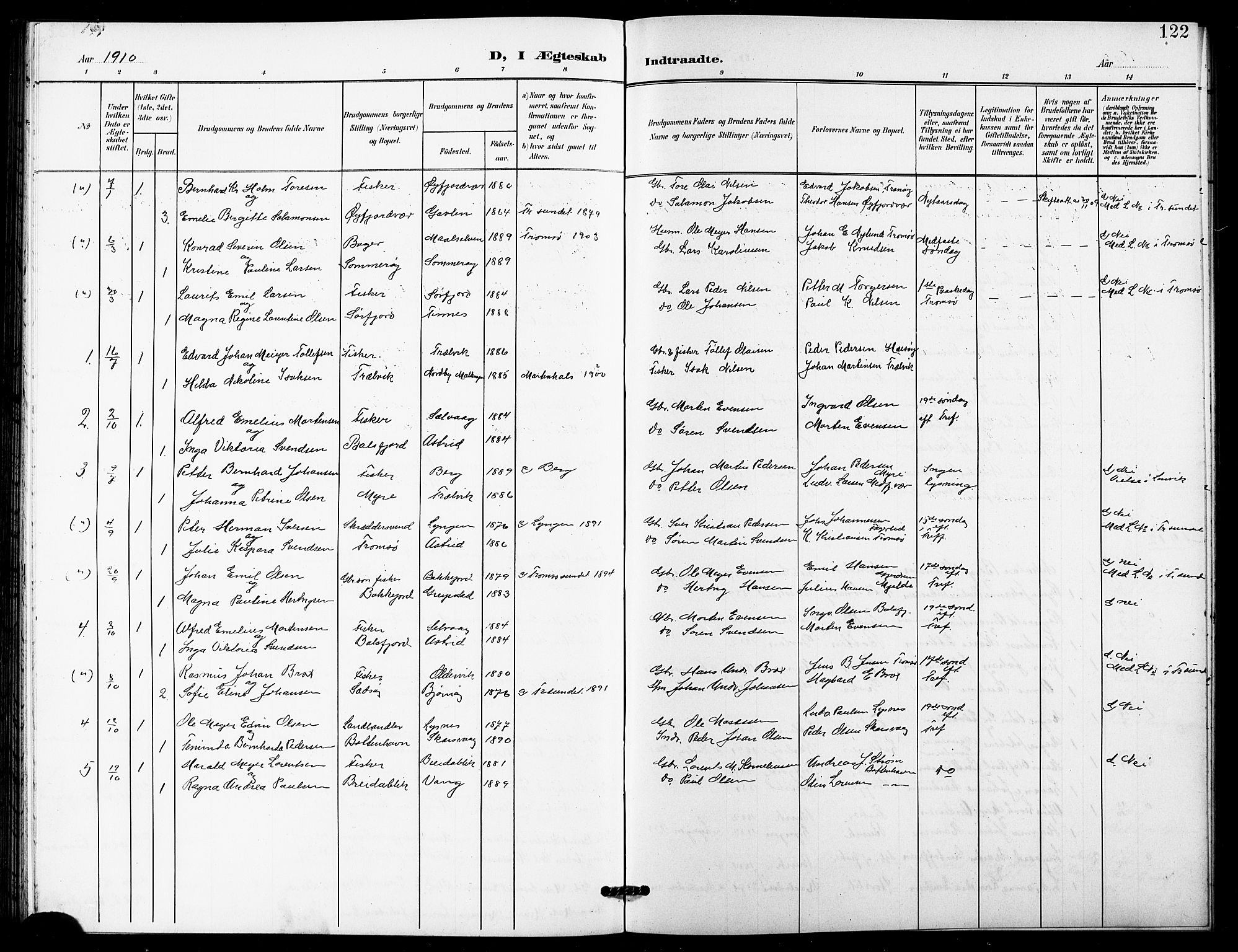 Lenvik sokneprestembete, SATØ/S-1310/H/Ha/Hab/L0022klokker: Parish register (copy) no. 22, 1901-1918, p. 122