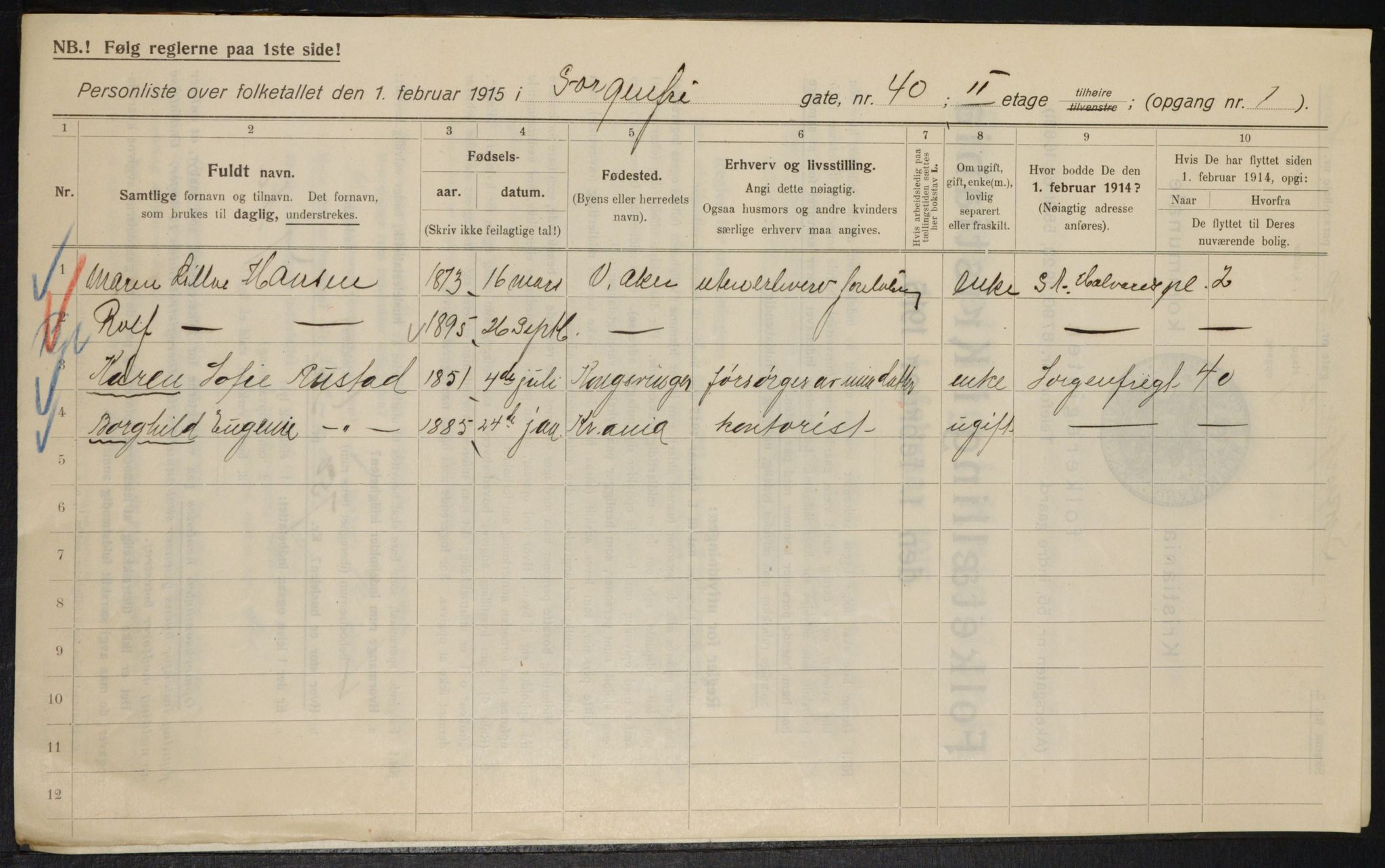 OBA, Municipal Census 1915 for Kristiania, 1915, p. 100316