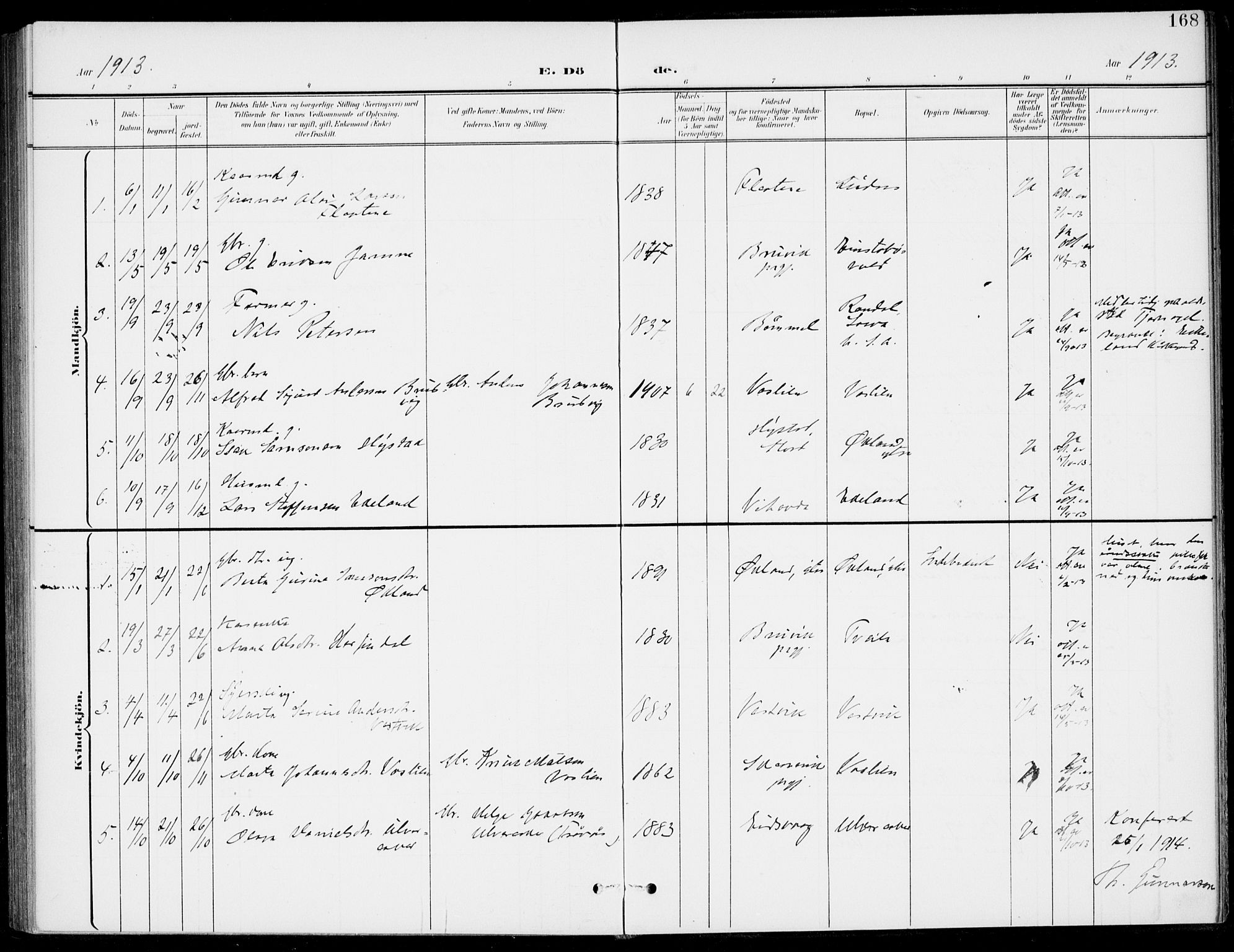 Sveio Sokneprestembete, SAB/A-78501/H/Haa: Parish register (official) no. C 3, 1899-1916, p. 168