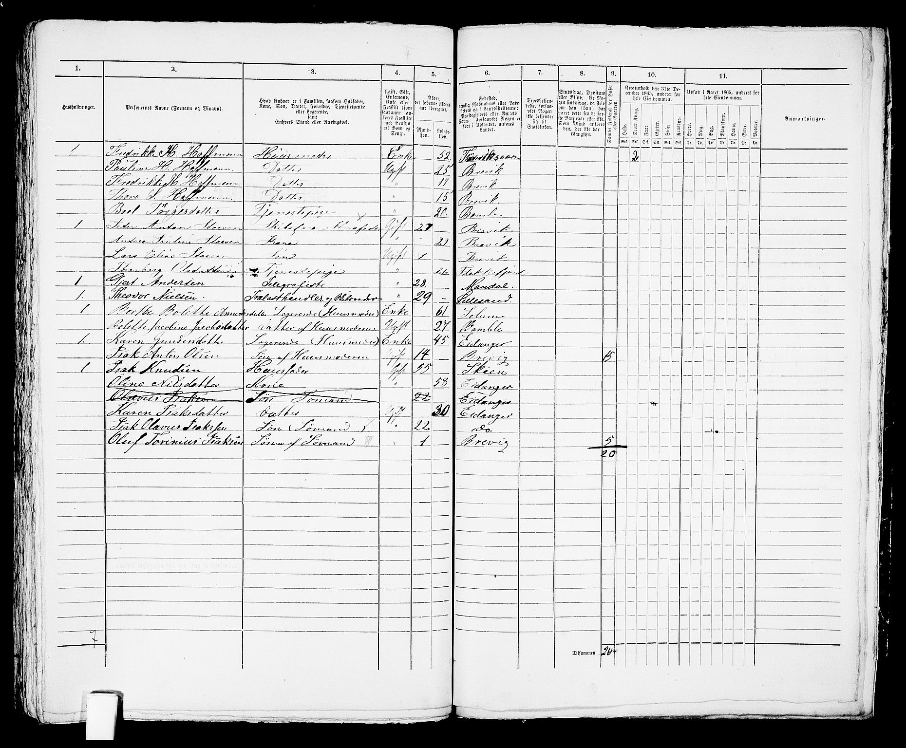 RA, 1865 census for Brevik, 1865, p. 688