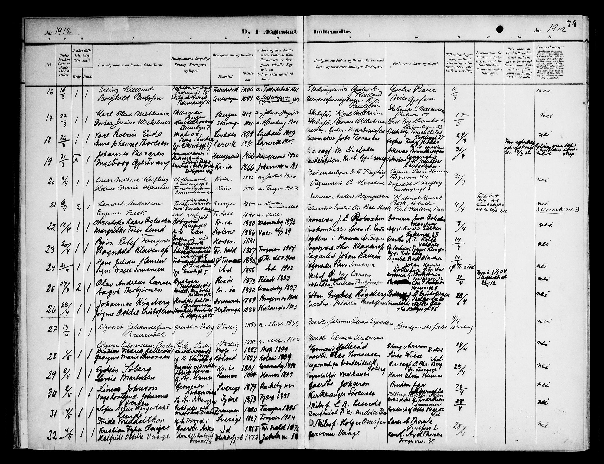 Frogner prestekontor Kirkebøker, AV/SAO-A-10886/F/Fa/L0003: Parish register (official) no. 3, 1898-1917, p. 74