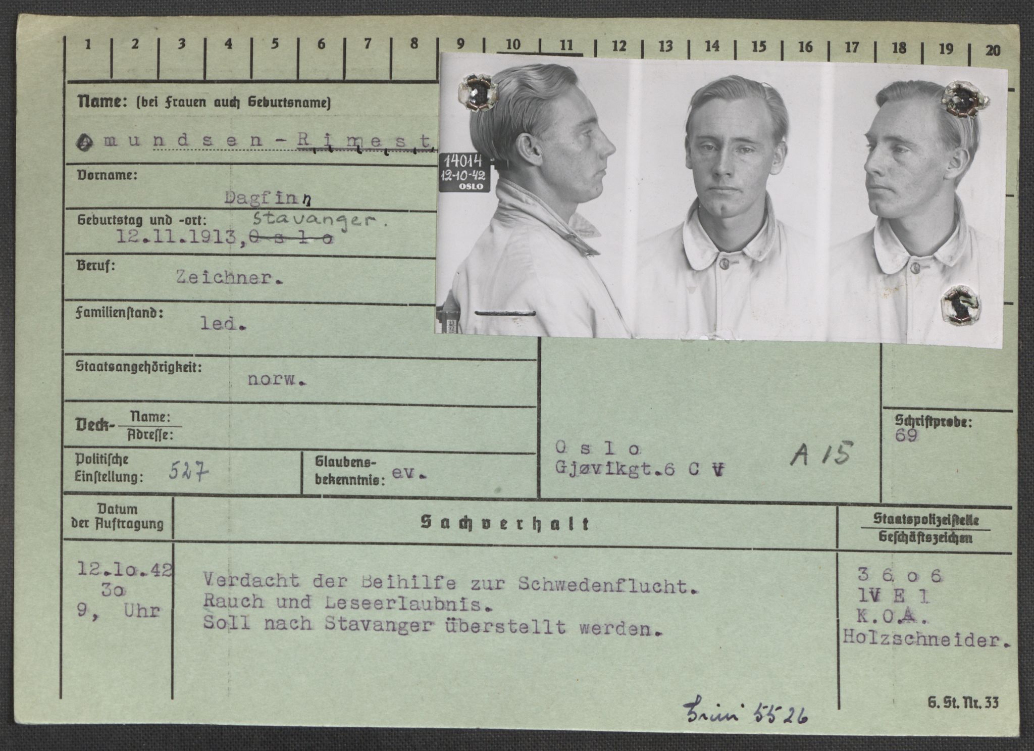 Befehlshaber der Sicherheitspolizei und des SD, RA/RAFA-5969/E/Ea/Eaa/L0008: Register over norske fanger i Møllergata 19: Oelze-Ru, 1940-1945, p. 440