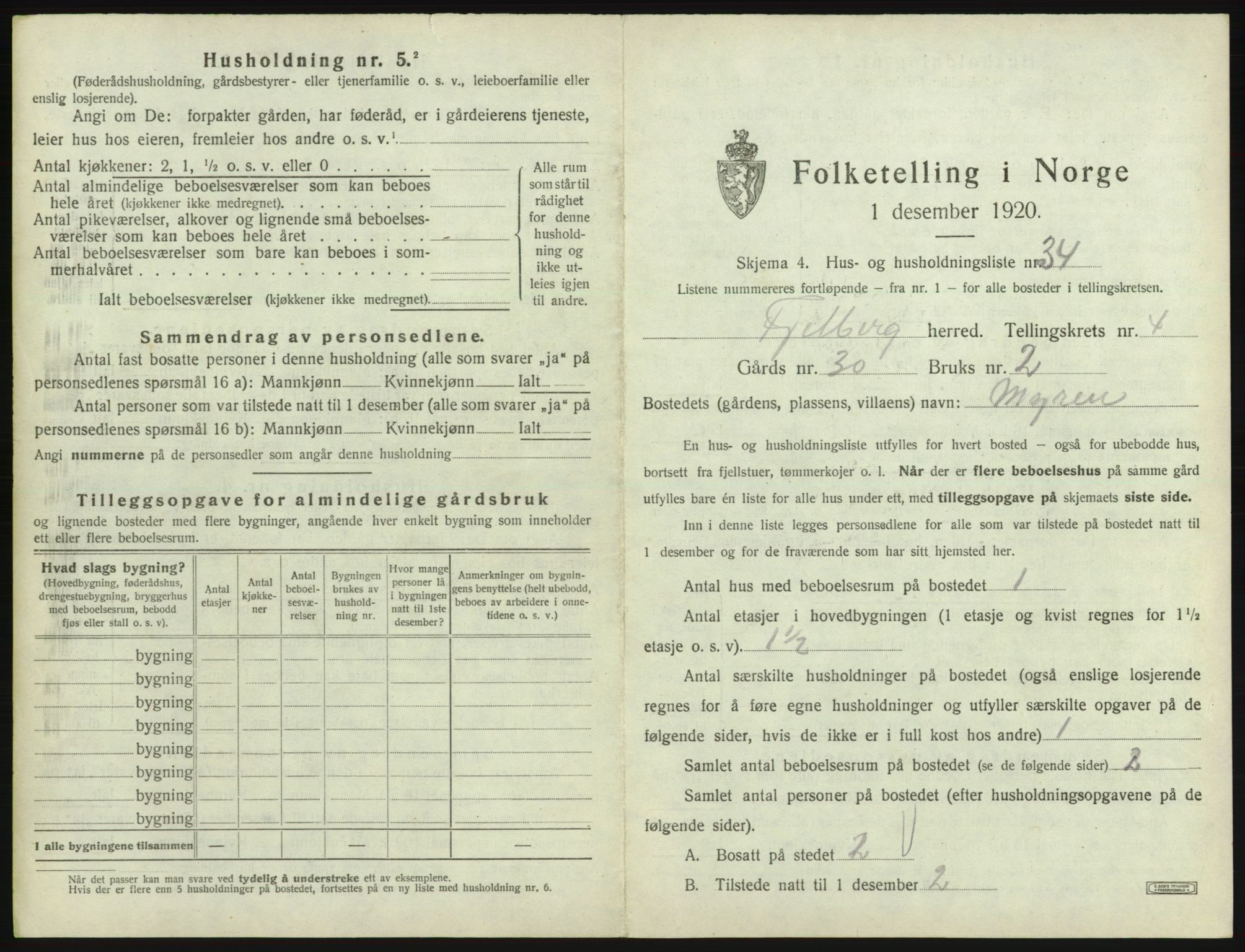 SAB, 1920 census for Fjelberg, 1920, p. 222