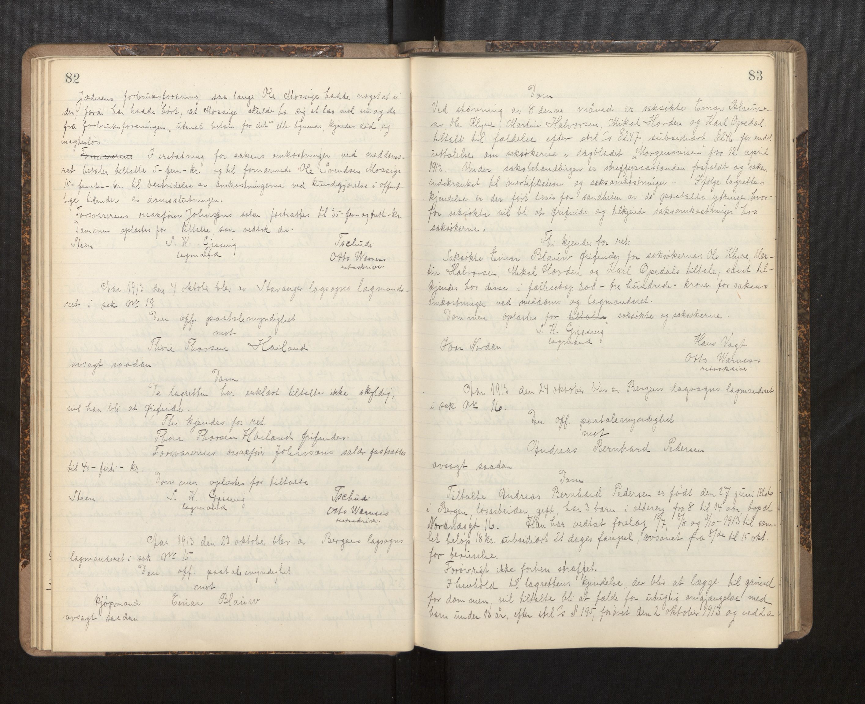 Gulating lagmannsrett, AV/SAB-A-60201/D/Da/L0005: Domsprotokoll for straffesaker - Gula- og Frostating lagdømme, 1912-1918, p. 82-83