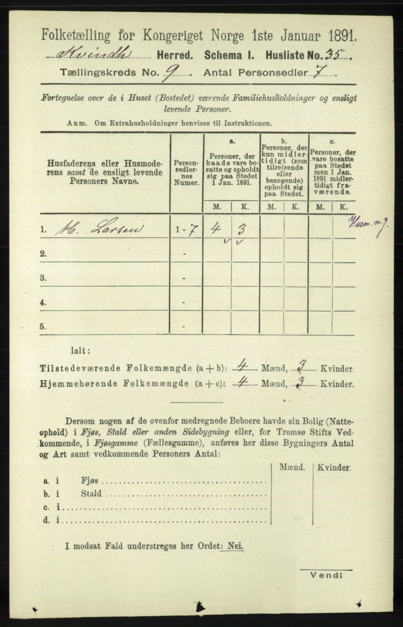 RA, 1891 census for 1224 Kvinnherad, 1891, p. 3299