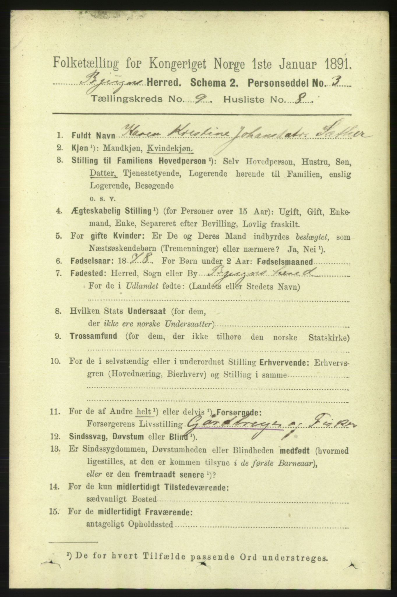 RA, 1891 census for 1627 Bjugn, 1891, p. 2418