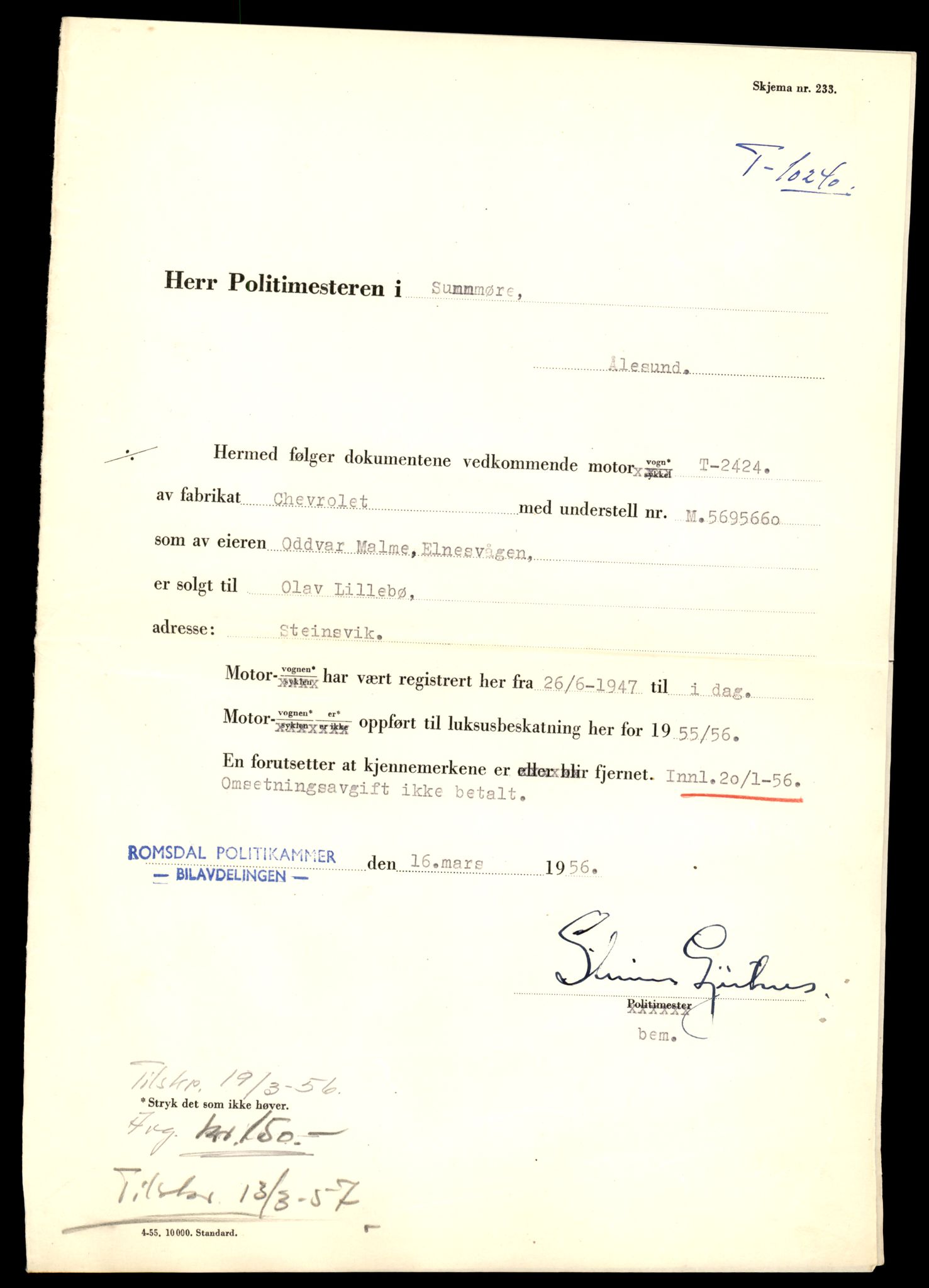 Møre og Romsdal vegkontor - Ålesund trafikkstasjon, AV/SAT-A-4099/F/Fe/L0019: Registreringskort for kjøretøy T 10228 - T 10350, 1927-1998, p. 271