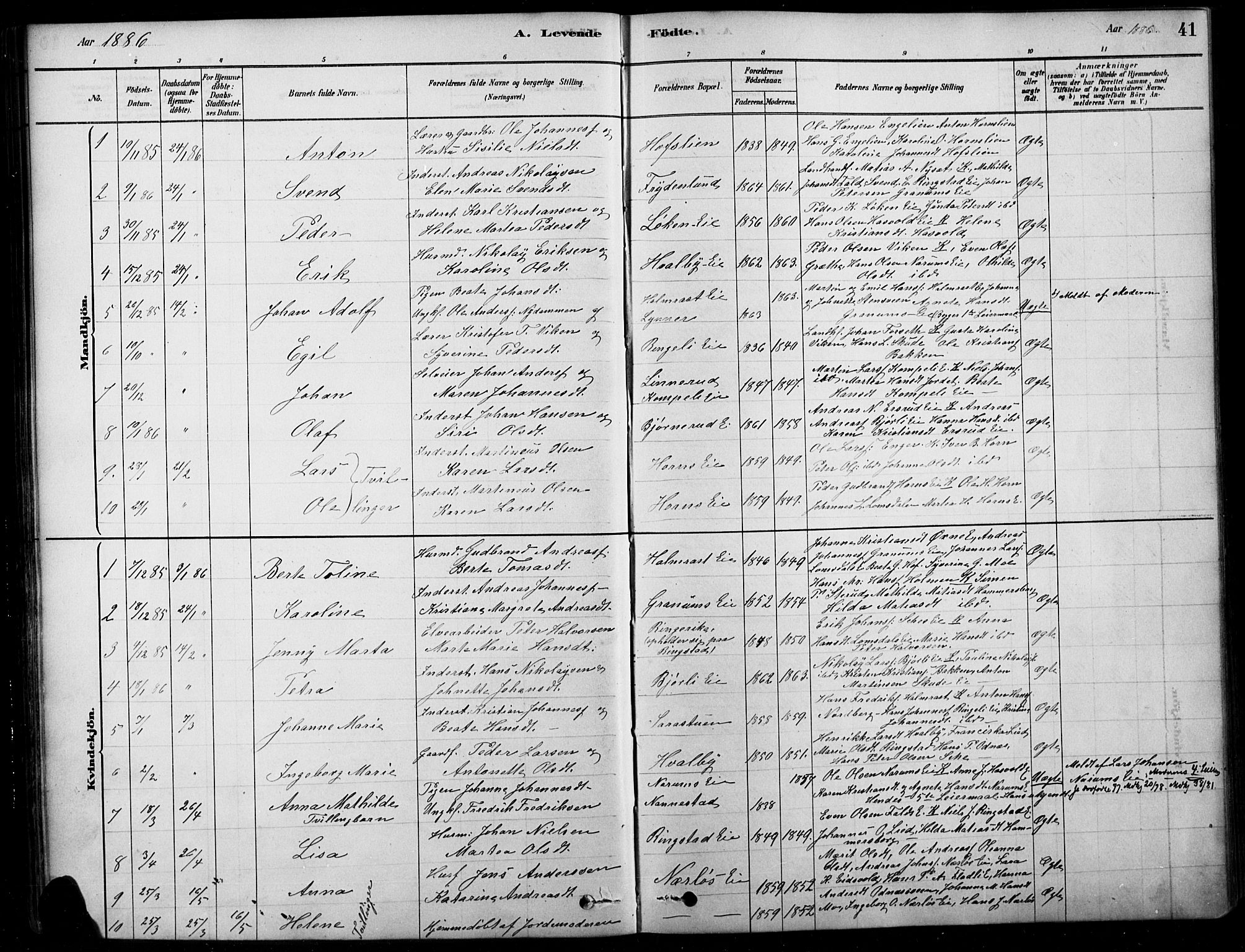 Søndre Land prestekontor, SAH/PREST-122/K/L0003: Parish register (official) no. 3, 1878-1894, p. 41