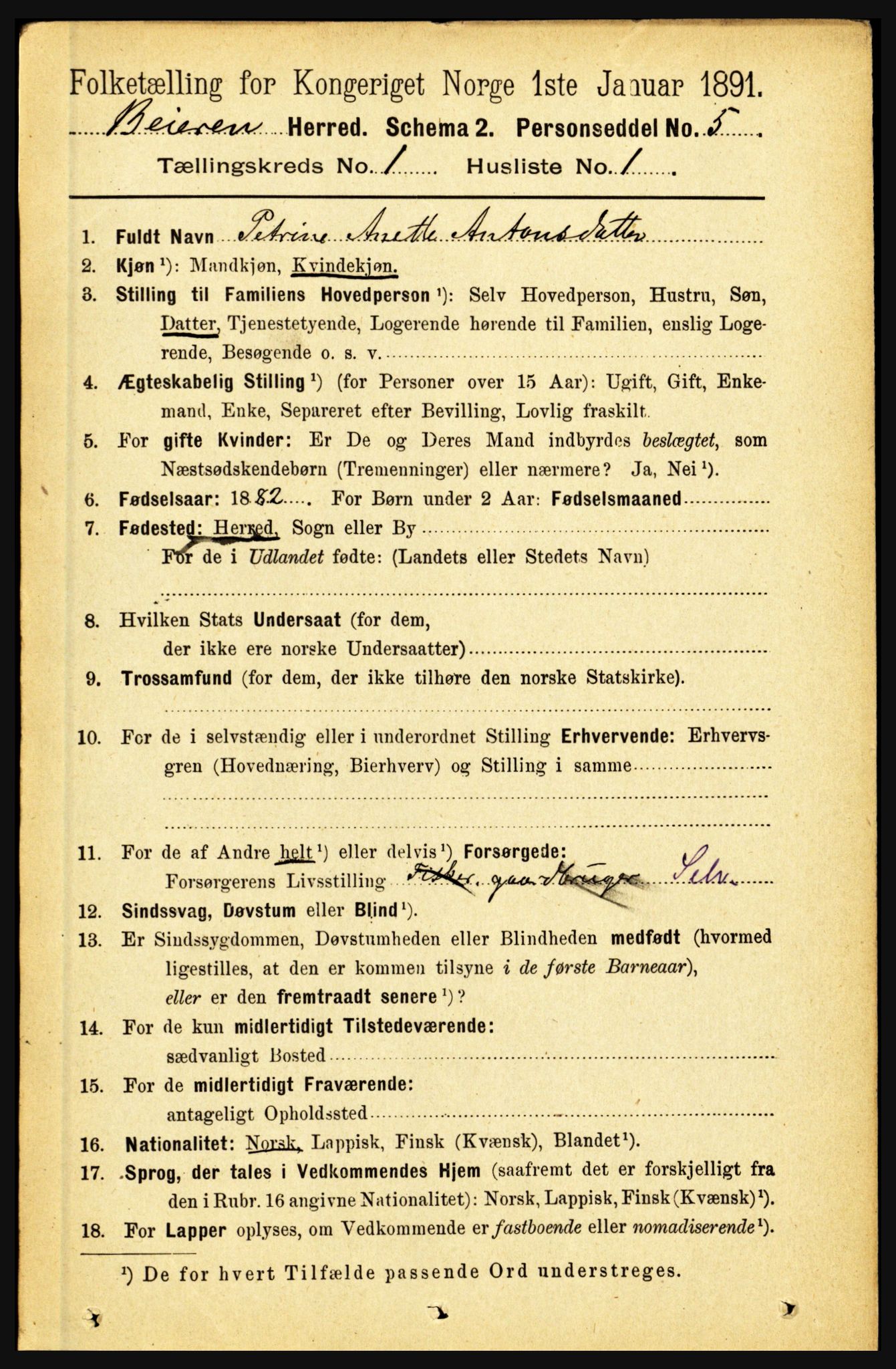 RA, 1891 census for 1839 Beiarn, 1891, p. 71