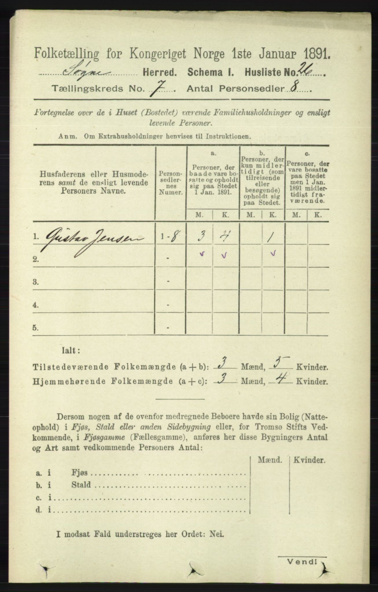 RA, 1891 census for 1018 Søgne, 1891, p. 1449