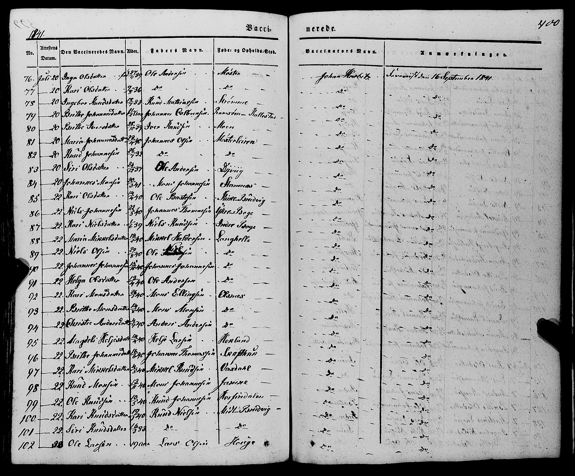 Haus sokneprestembete, AV/SAB-A-75601/H/Haa: Parish register (official) no. A 15, 1838-1847, p. 400