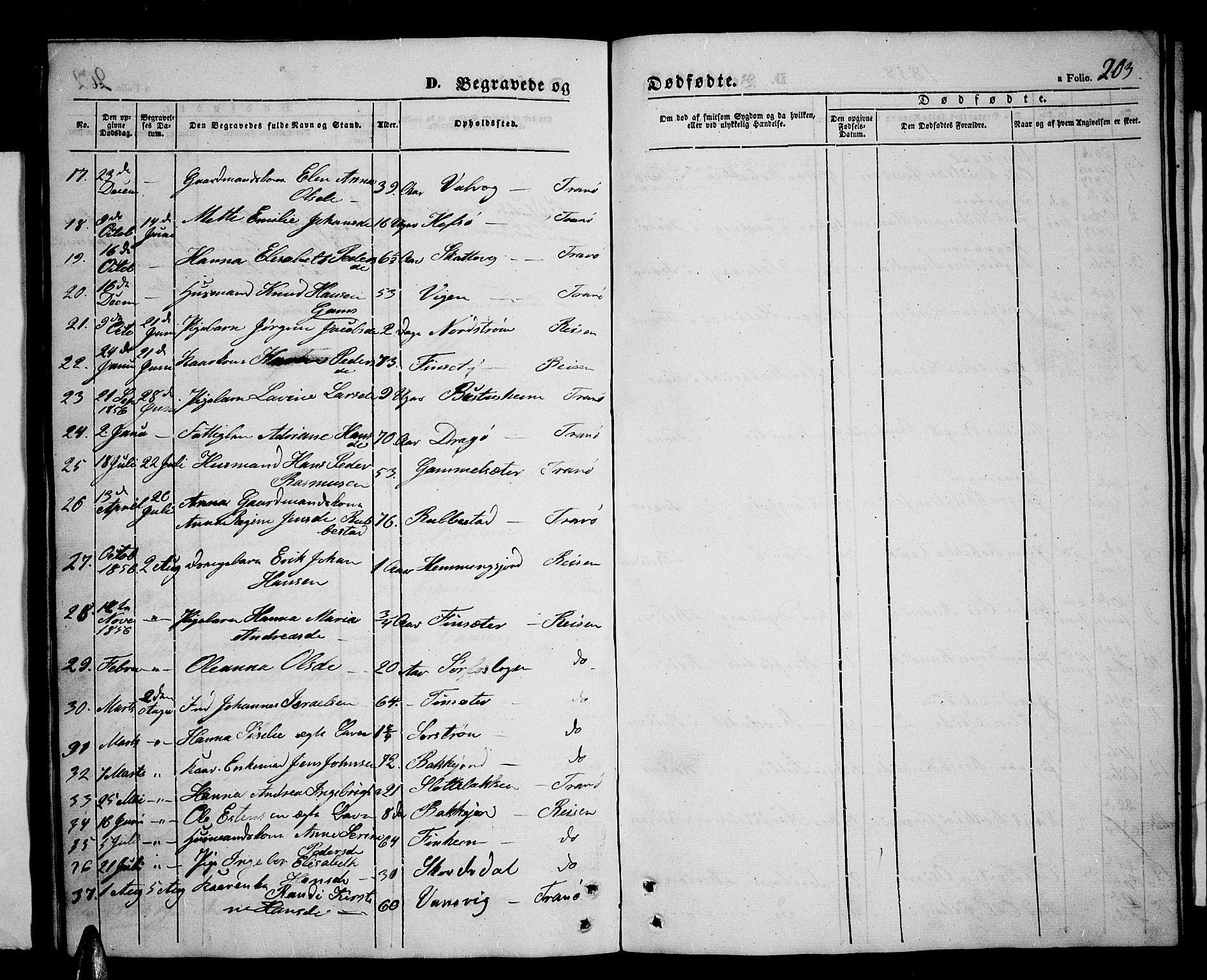 Tranøy sokneprestkontor, SATØ/S-1313/I/Ia/Iab/L0002klokker: Parish register (copy) no. 2, 1847-1860, p. 203