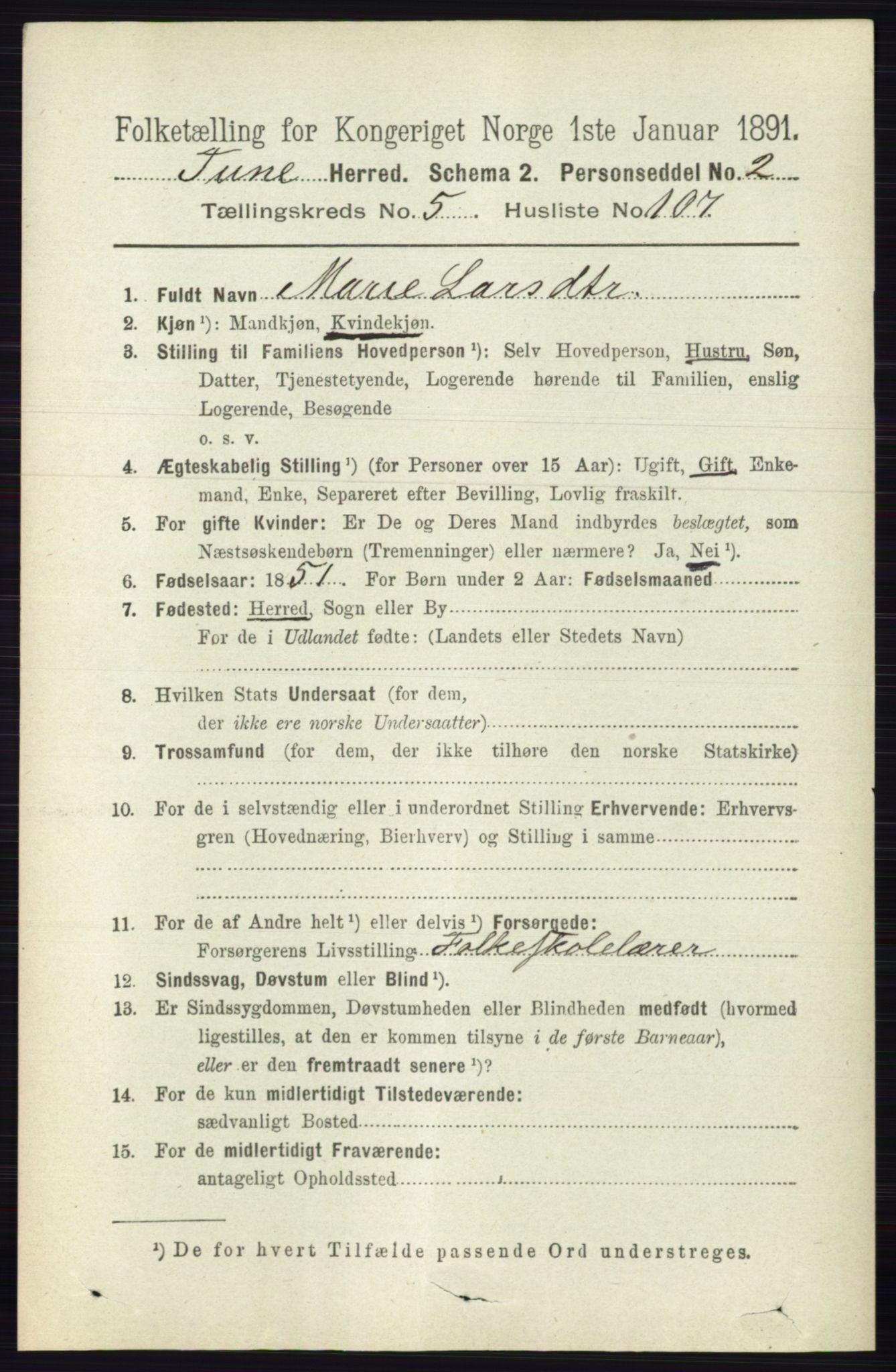 RA, 1891 census for 0130 Tune, 1891, p. 3937