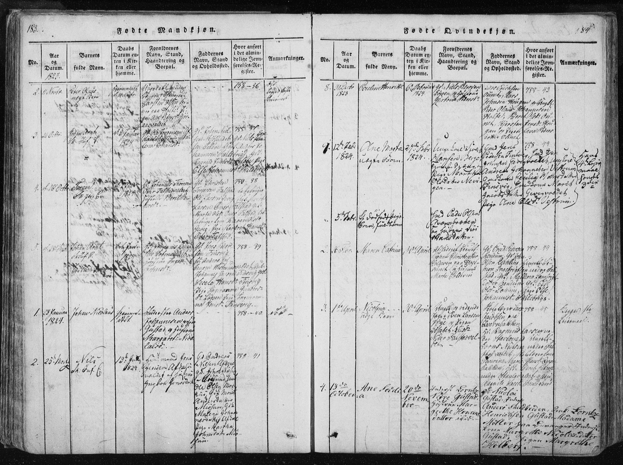 Ministerialprotokoller, klokkerbøker og fødselsregistre - Nord-Trøndelag, SAT/A-1458/717/L0148: Parish register (official) no. 717A04 /3, 1816-1825, p. 183-184