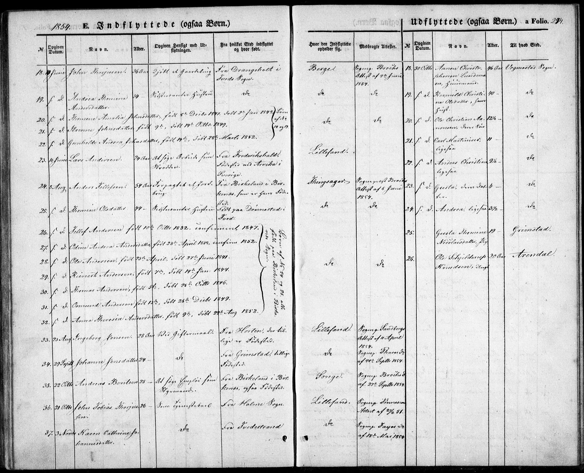 Vestre Moland sokneprestkontor, AV/SAK-1111-0046/F/Fb/Fbb/L0003: Parish register (copy) no. B 3, 1851-1861, p. 274