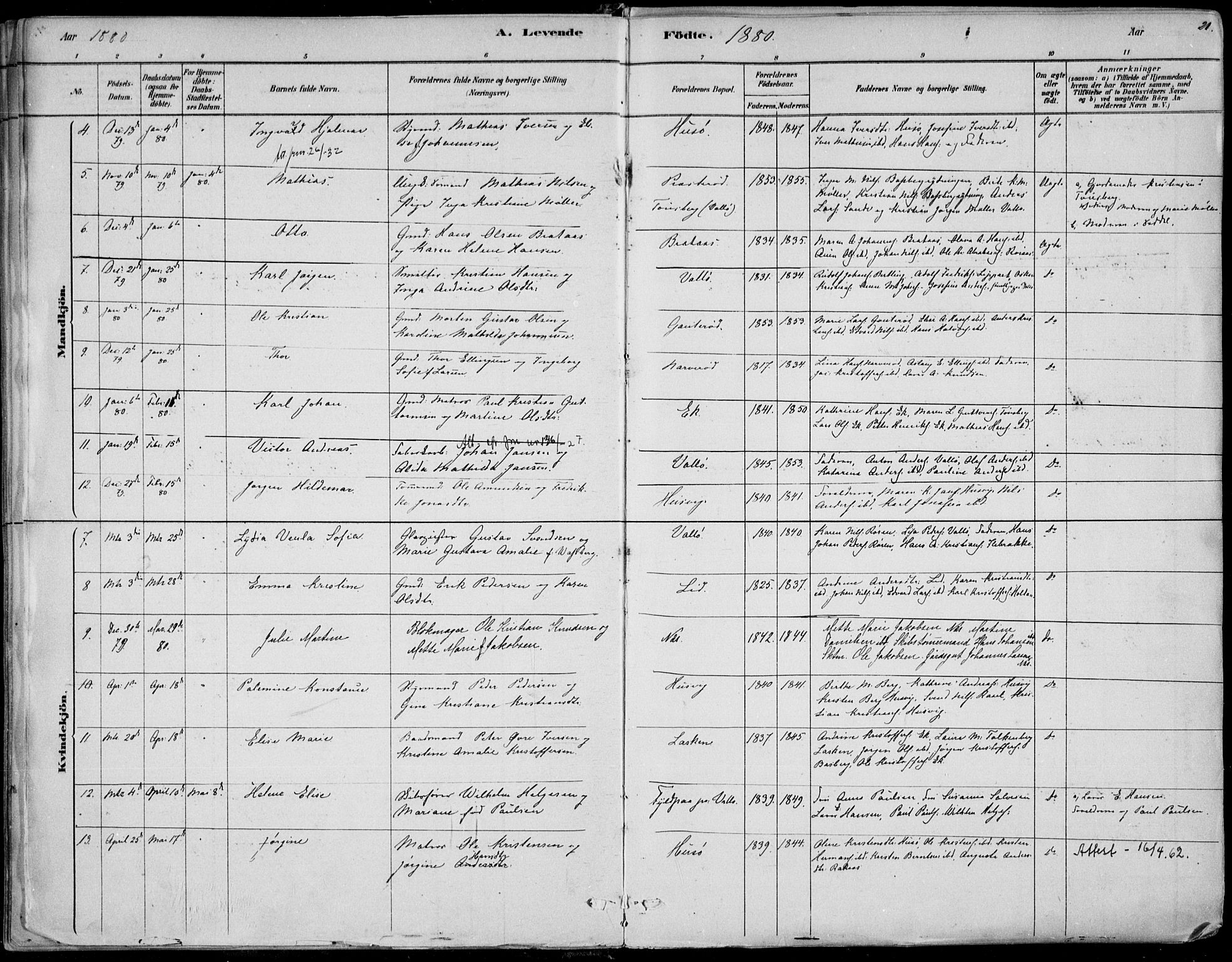 Sem kirkebøker, AV/SAKO-A-5/F/Fb/L0004: Parish register (official) no. II 4, 1878-1891, p. 21