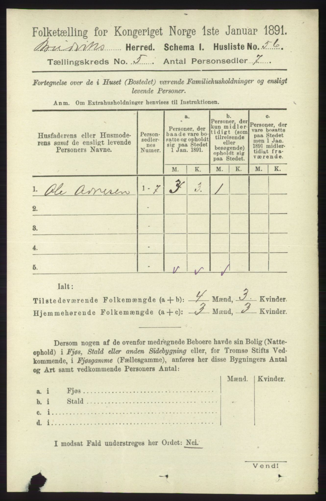 RA, 1891 census for 1251 Bruvik, 1891, p. 1275