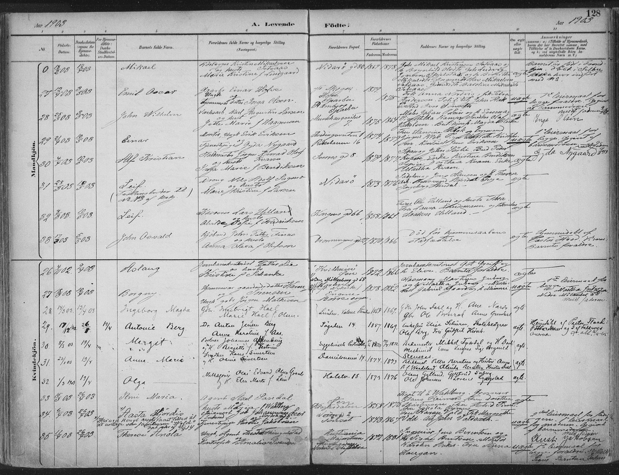 Ministerialprotokoller, klokkerbøker og fødselsregistre - Sør-Trøndelag, SAT/A-1456/601/L0062: Parish register (official) no. 601A30, 1891-1911, p. 128
