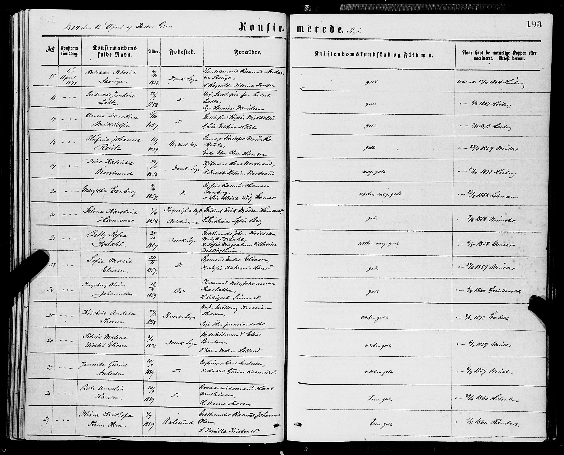 Domkirken sokneprestembete, AV/SAB-A-74801/H/Haa/L0029: Parish register (official) no. C 4, 1864-1879, p. 193