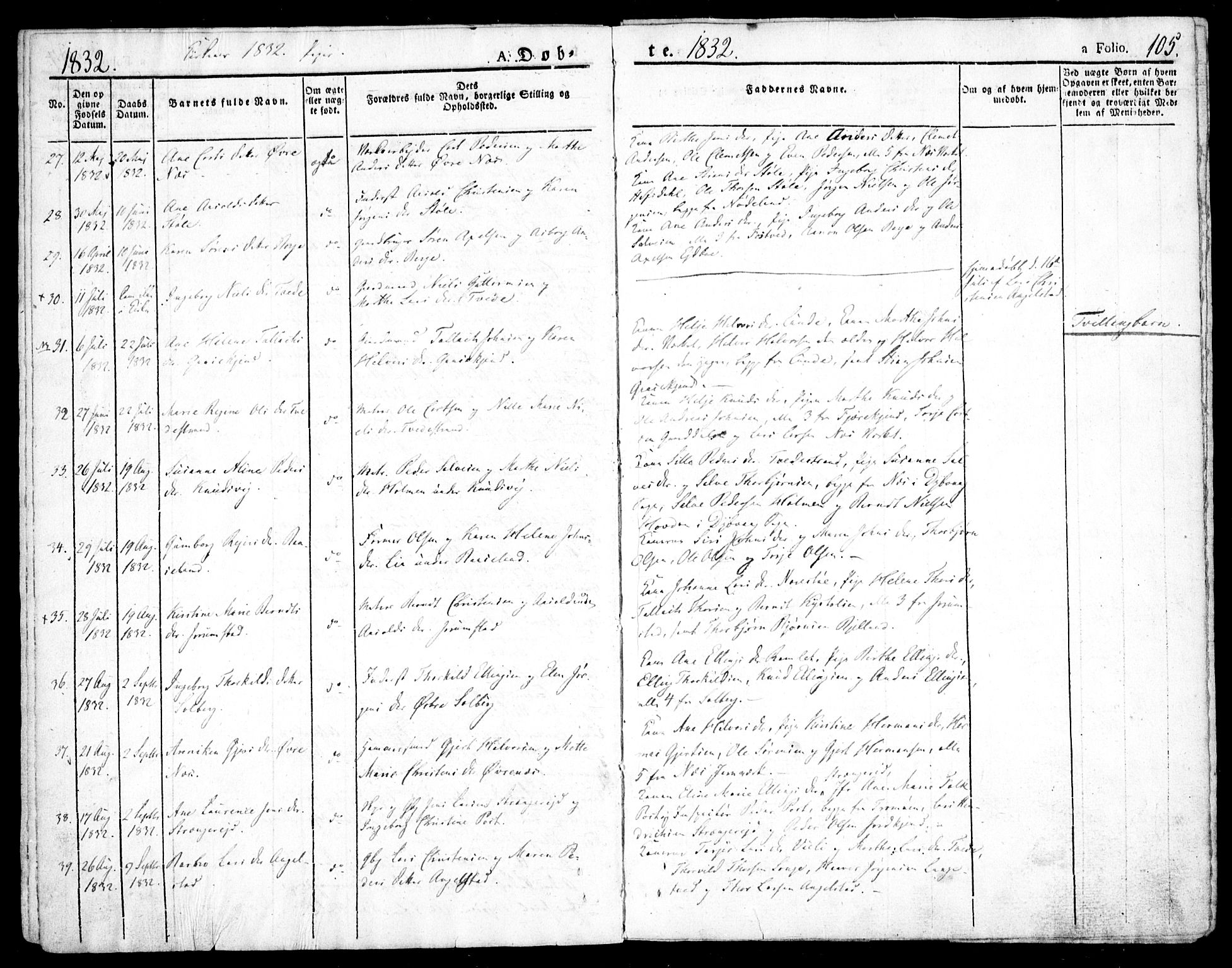 Holt sokneprestkontor, AV/SAK-1111-0021/F/Fa/L0006: Parish register (official) no. A 6, 1820-1835, p. 105