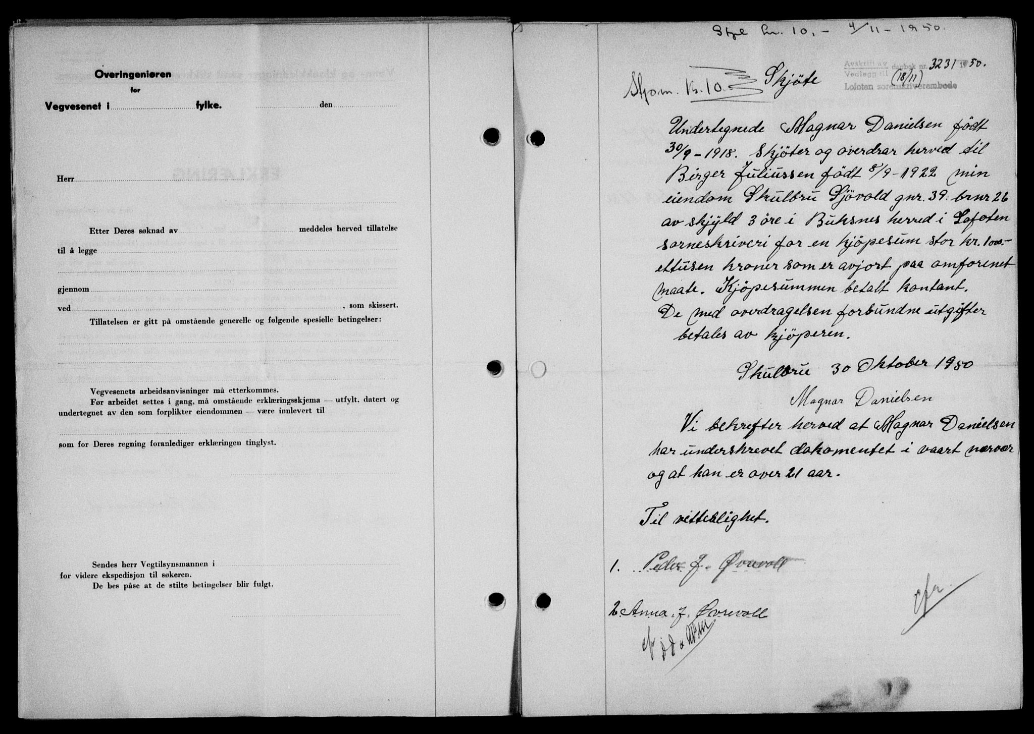 Lofoten sorenskriveri, SAT/A-0017/1/2/2C/L0025a: Mortgage book no. 25a, 1950-1951, Diary no: : 3231/1950