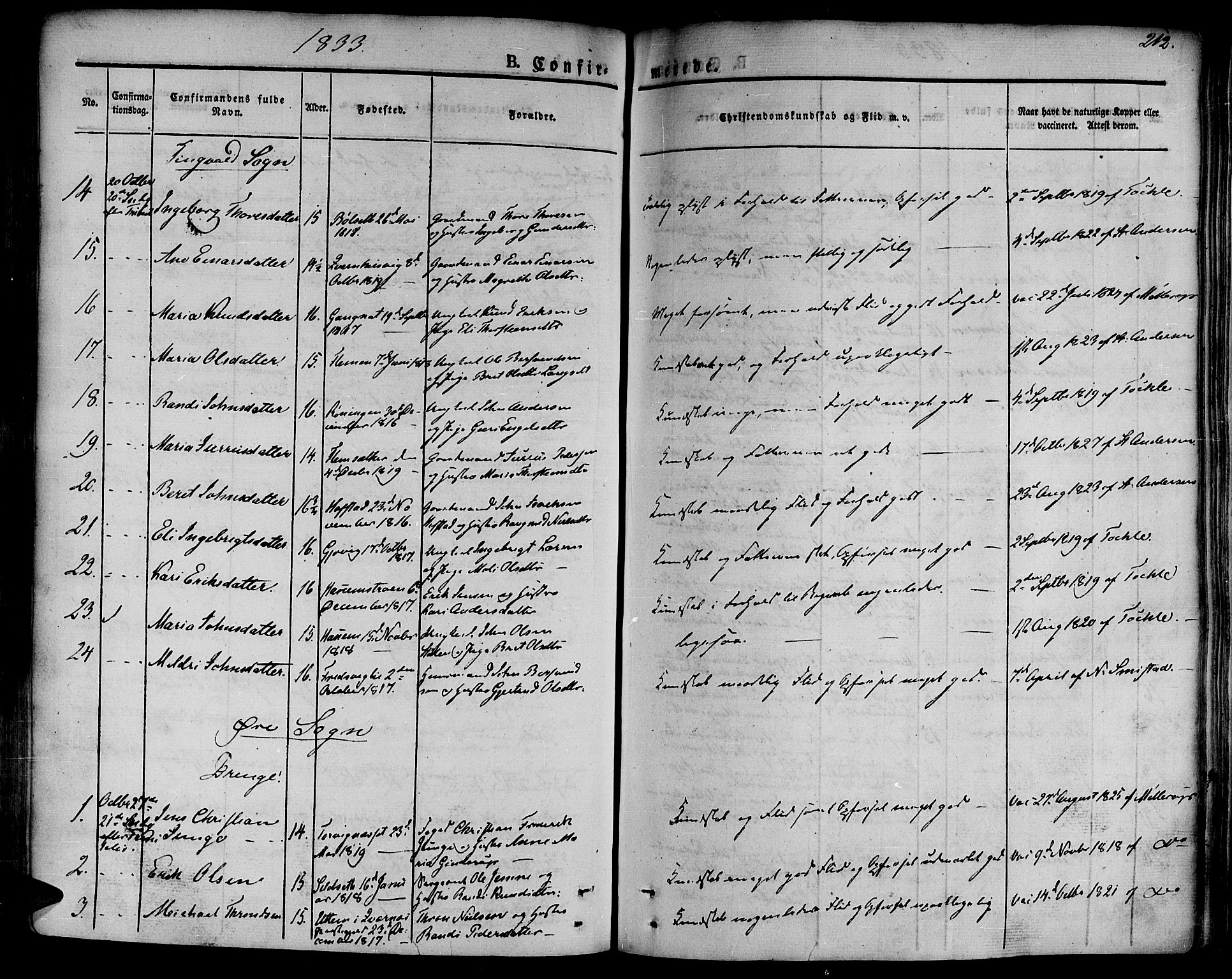 Ministerialprotokoller, klokkerbøker og fødselsregistre - Møre og Romsdal, AV/SAT-A-1454/586/L0983: Parish register (official) no. 586A09, 1829-1843, p. 212