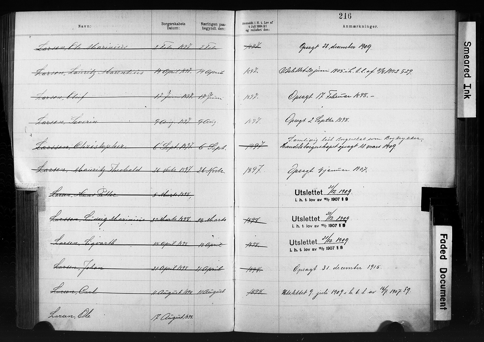 Kristiania magistrat, AV/SAO-A-10711/F/Fb/L0007: Borgerrulle, 1879-1909, p. 167
