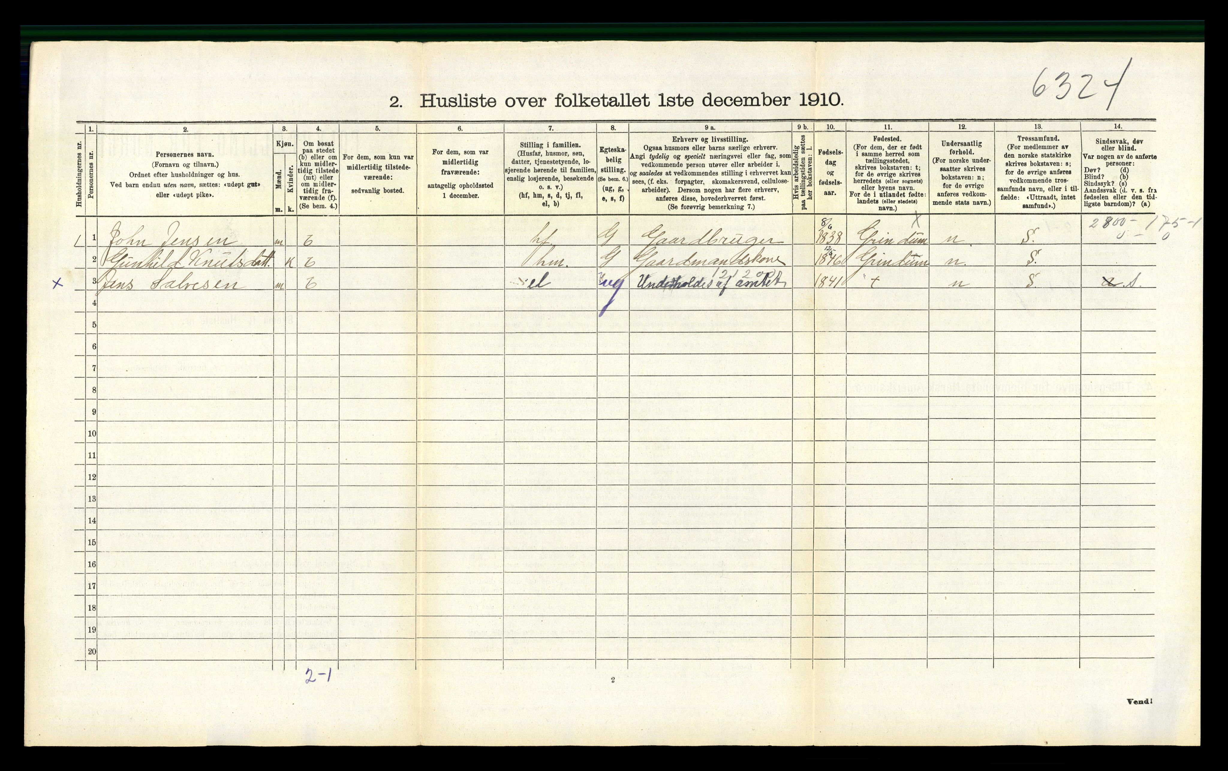 RA, 1910 census for Bjelland, 1910, p. 393