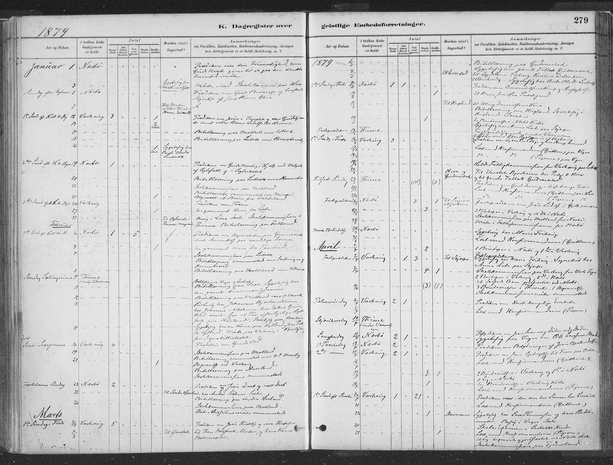 Hå sokneprestkontor, SAST/A-101801/001/30BA/L0010: Parish register (official) no. A 9, 1879-1896, p. 279