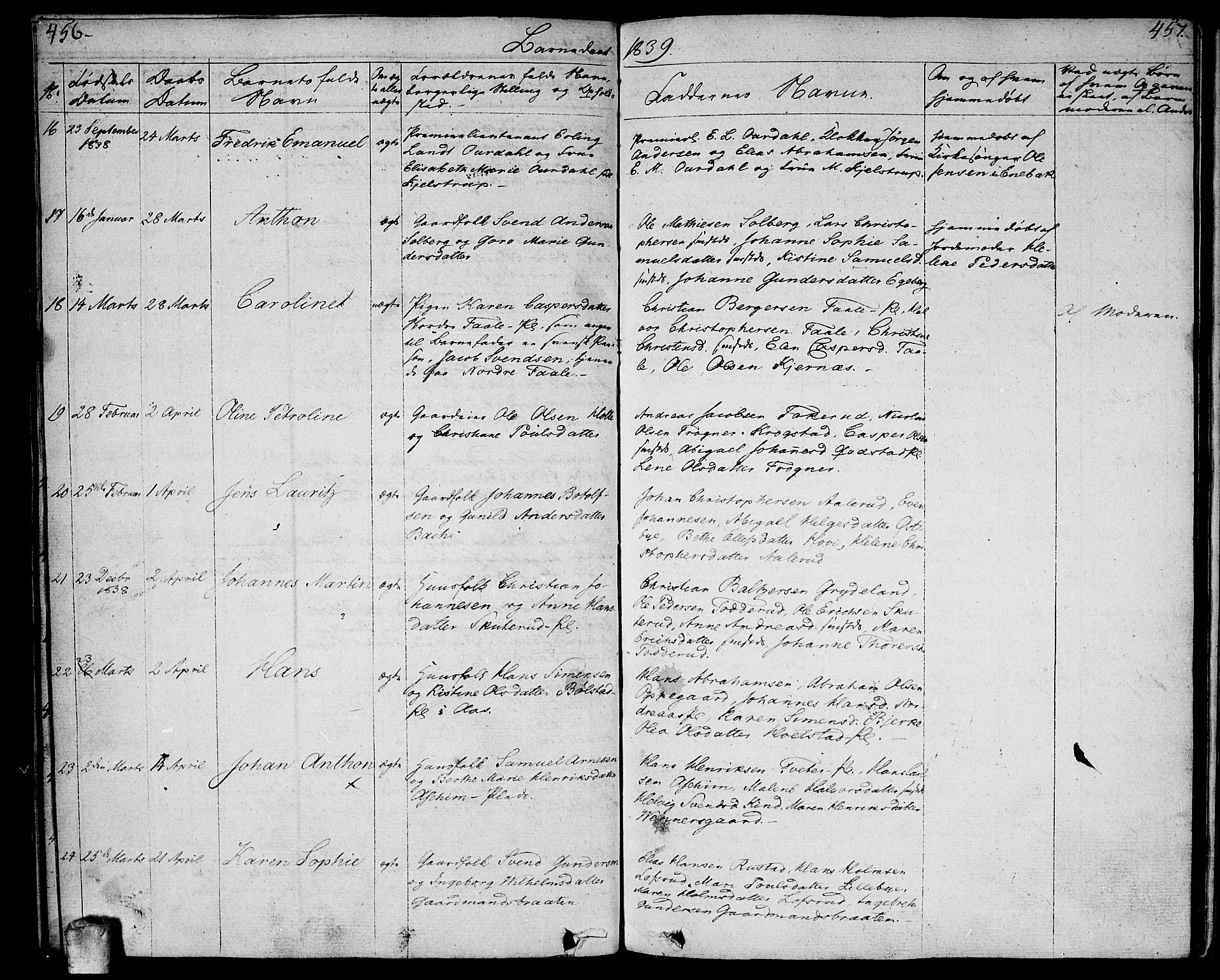 Ås prestekontor Kirkebøker, AV/SAO-A-10894/F/Fa/L0005: Parish register (official) no. I 5, 1827-1840, p. 456-457