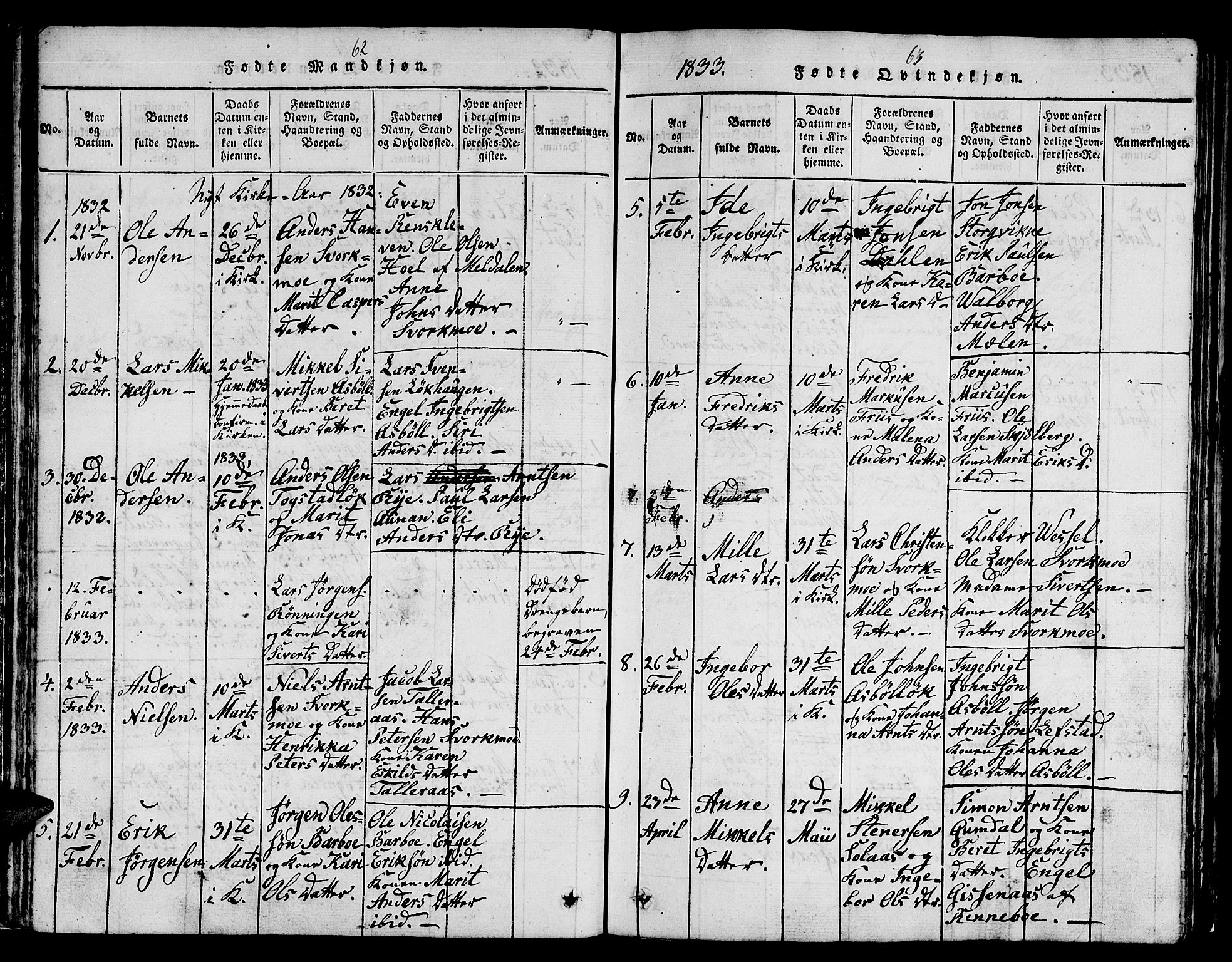 Ministerialprotokoller, klokkerbøker og fødselsregistre - Sør-Trøndelag, SAT/A-1456/671/L0842: Parish register (copy) no. 671C01, 1816-1867, p. 62-63
