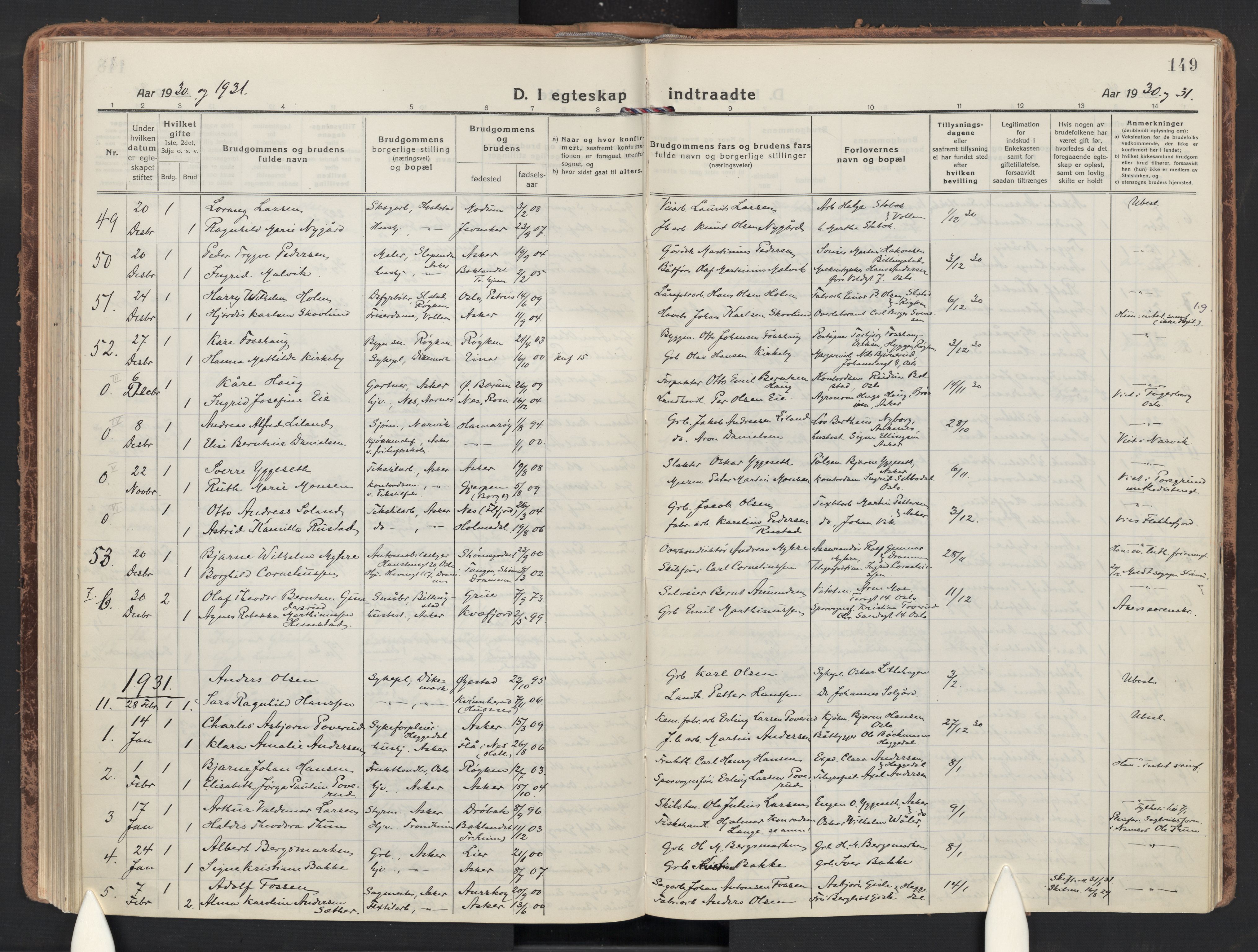 Asker prestekontor Kirkebøker, SAO/A-10256a/F/Fa/L0019: Parish register (official) no. I 19, 1918-1935, p. 149