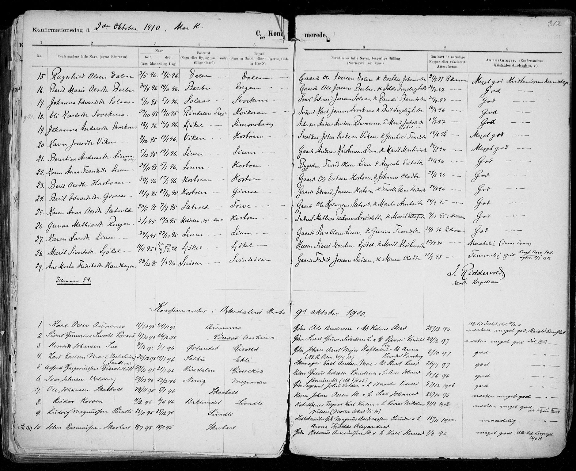 Ministerialprotokoller, klokkerbøker og fødselsregistre - Sør-Trøndelag, SAT/A-1456/668/L0811: Parish register (official) no. 668A11, 1894-1913, p. 312