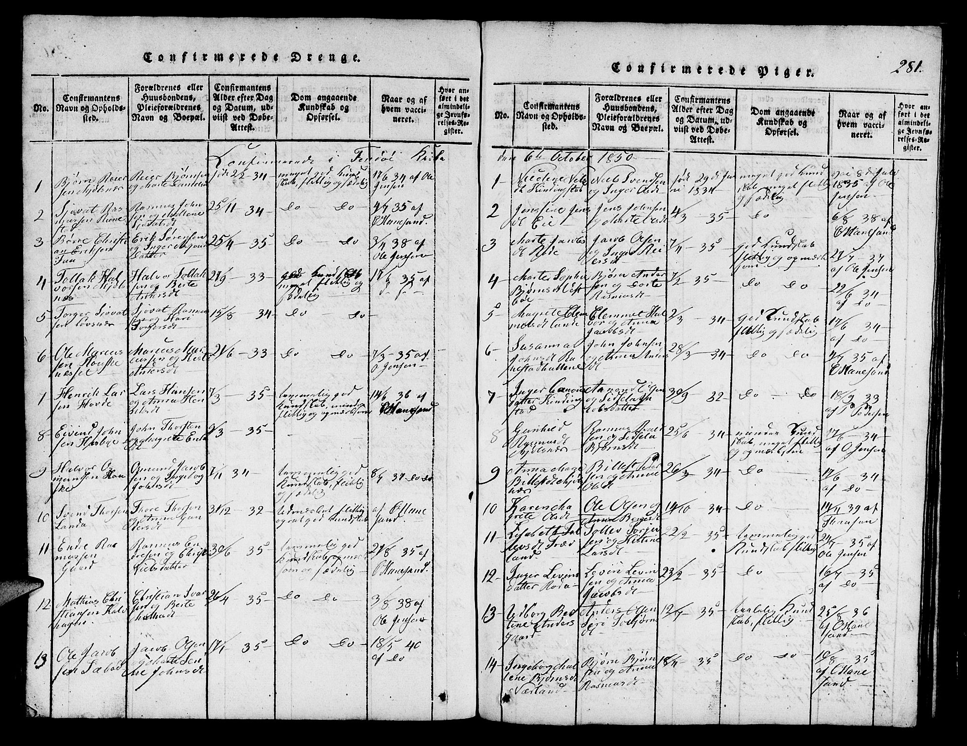 Finnøy sokneprestkontor, SAST/A-101825/H/Ha/Hab/L0001: Parish register (copy) no. B 1, 1816-1856, p. 281
