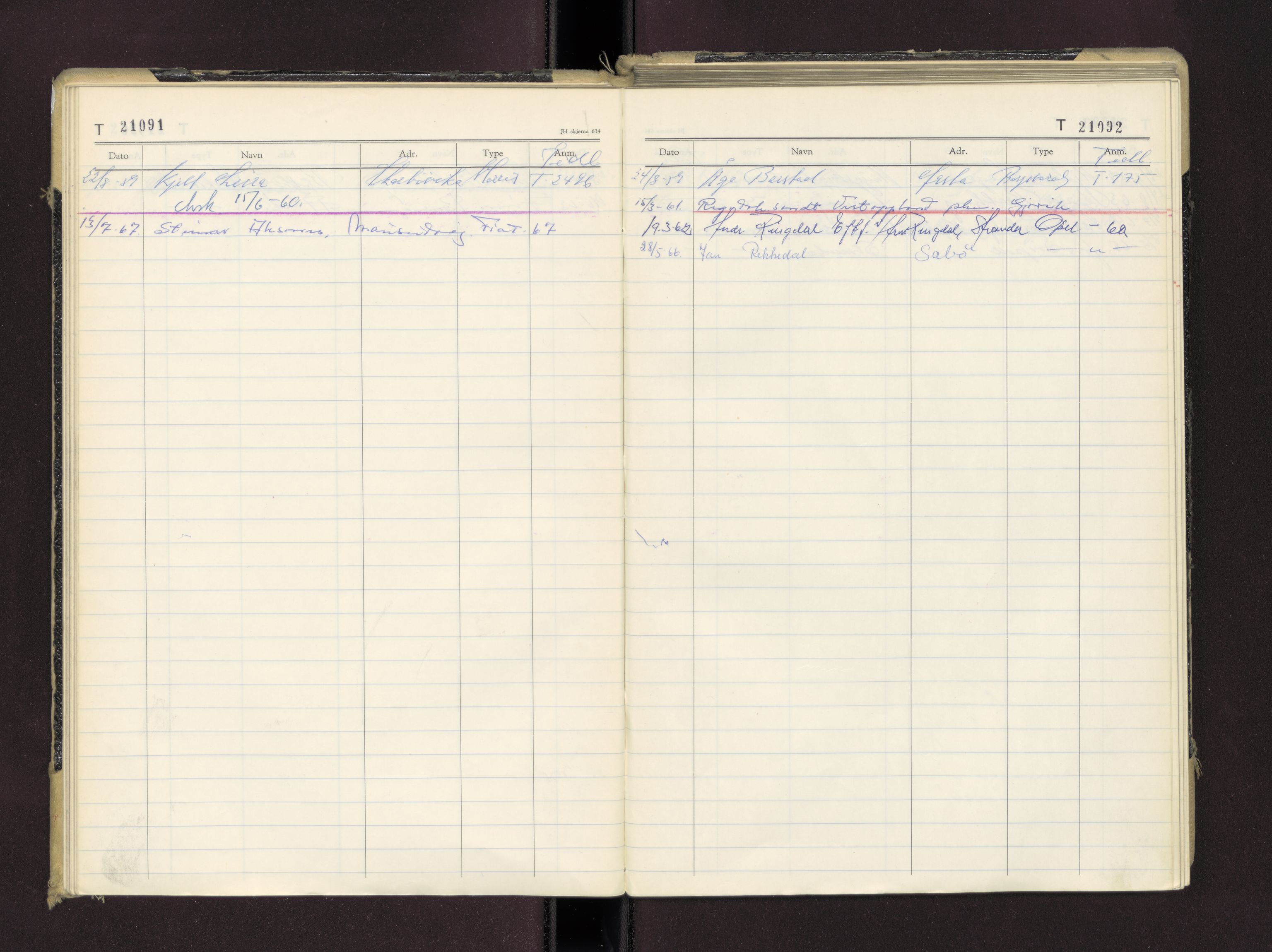 Møre og Romsdal vegkontor - Ålesund trafikkstasjon, AV/SAT-A-4099/F/Fc/L0016: Bilregister; T 21000 - T 21499, 1955-1970