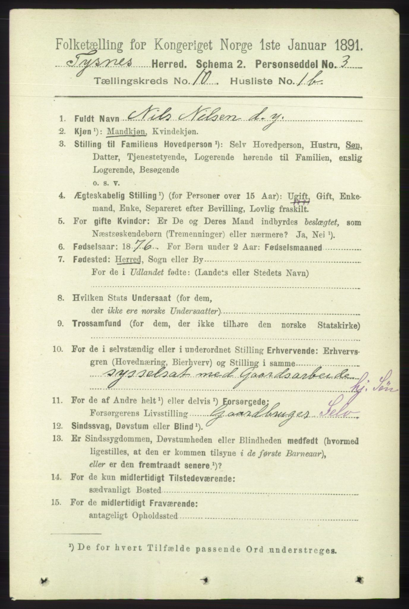 RA, 1891 census for 1223 Tysnes, 1891, p. 4857