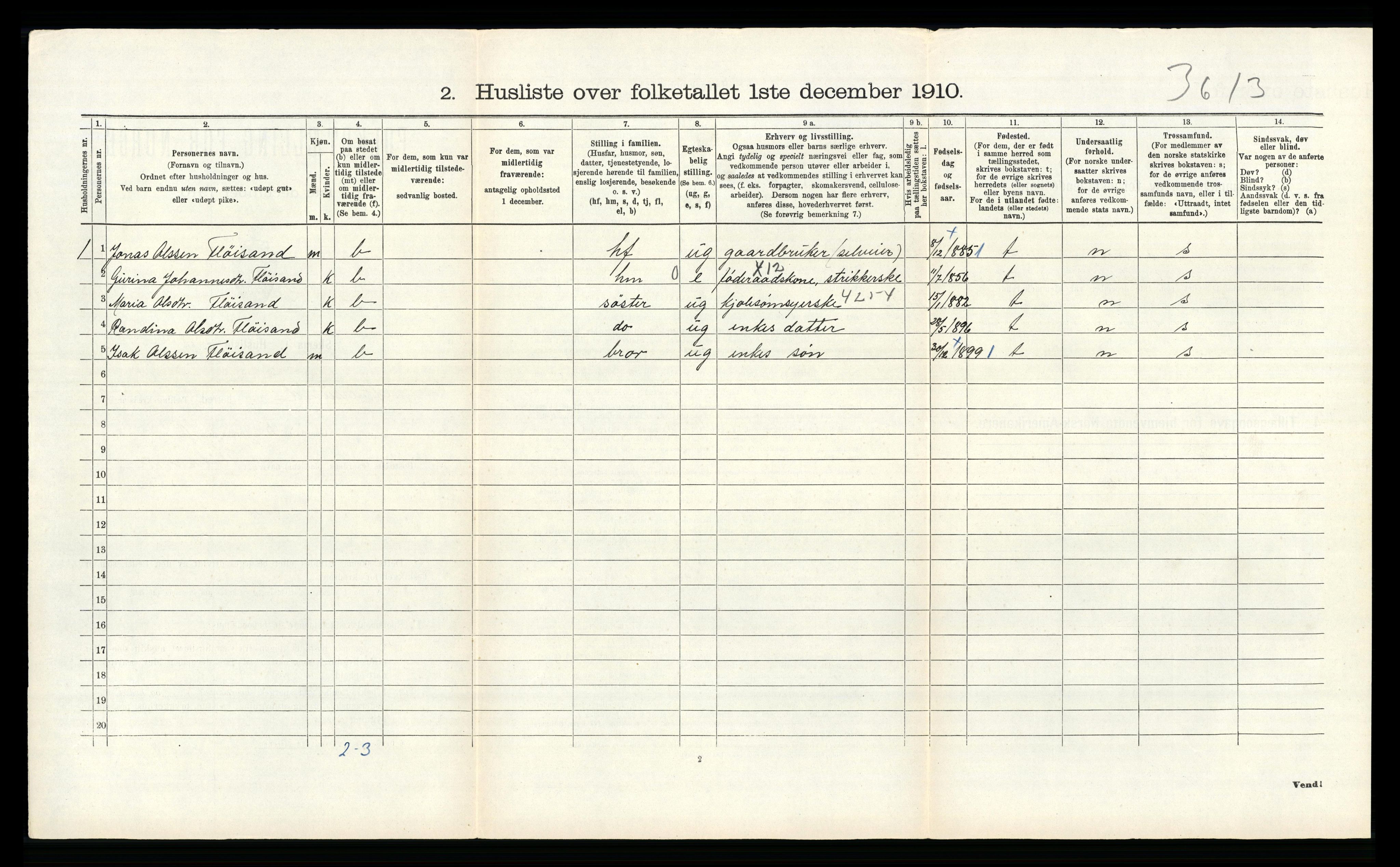 RA, 1910 census for Alversund, 1910, p. 141