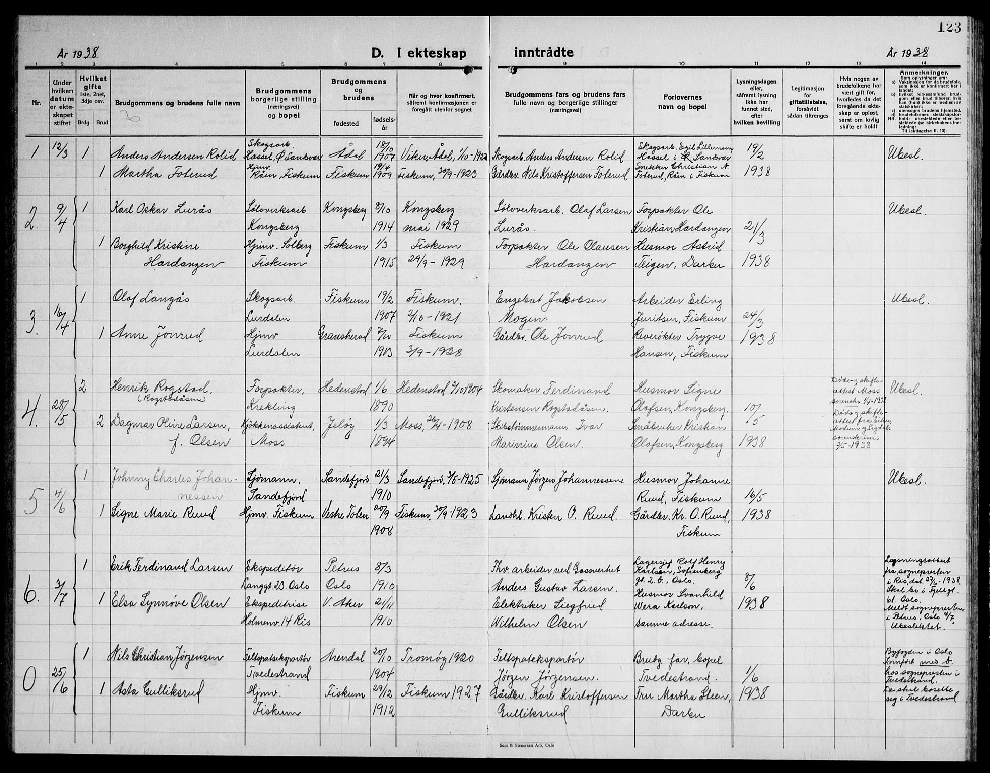 Fiskum kirkebøker, AV/SAKO-A-15/G/Ga/L0007: Parish register (copy) no. 7, 1928-1945, p. 123