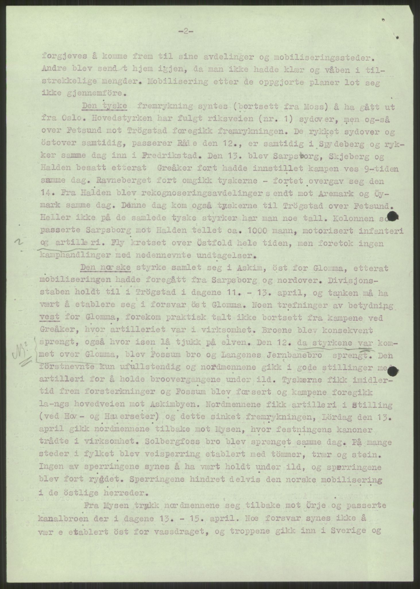 Forsvaret, Forsvarets krigshistoriske avdeling, AV/RA-RAFA-2017/Y/Ya/L0013: II-C-11-31 - Fylkesmenn.  Rapporter om krigsbegivenhetene 1940., 1940, p. 20