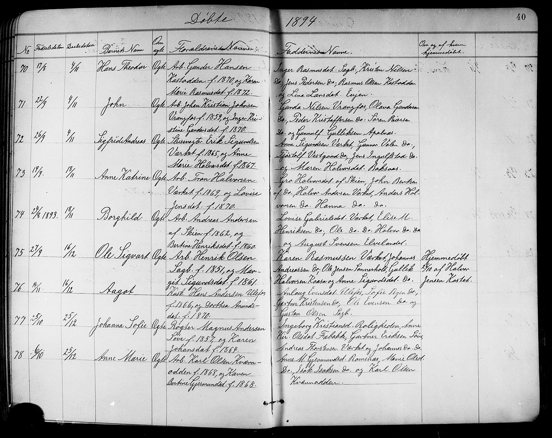 Holla kirkebøker, SAKO/A-272/G/Ga/L0005: Parish register (copy) no. I 5, 1891-1917, p. 40