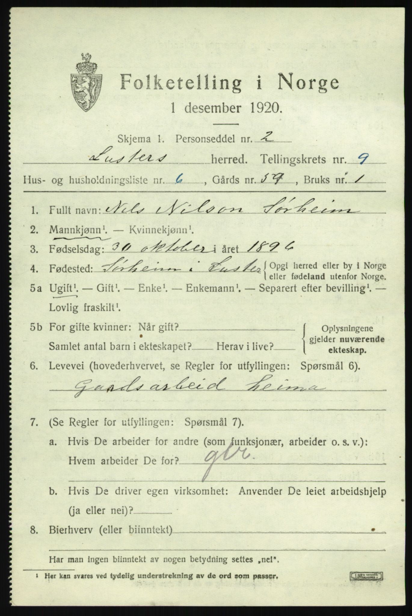 SAB, 1920 census for Luster, 1920, p. 5116