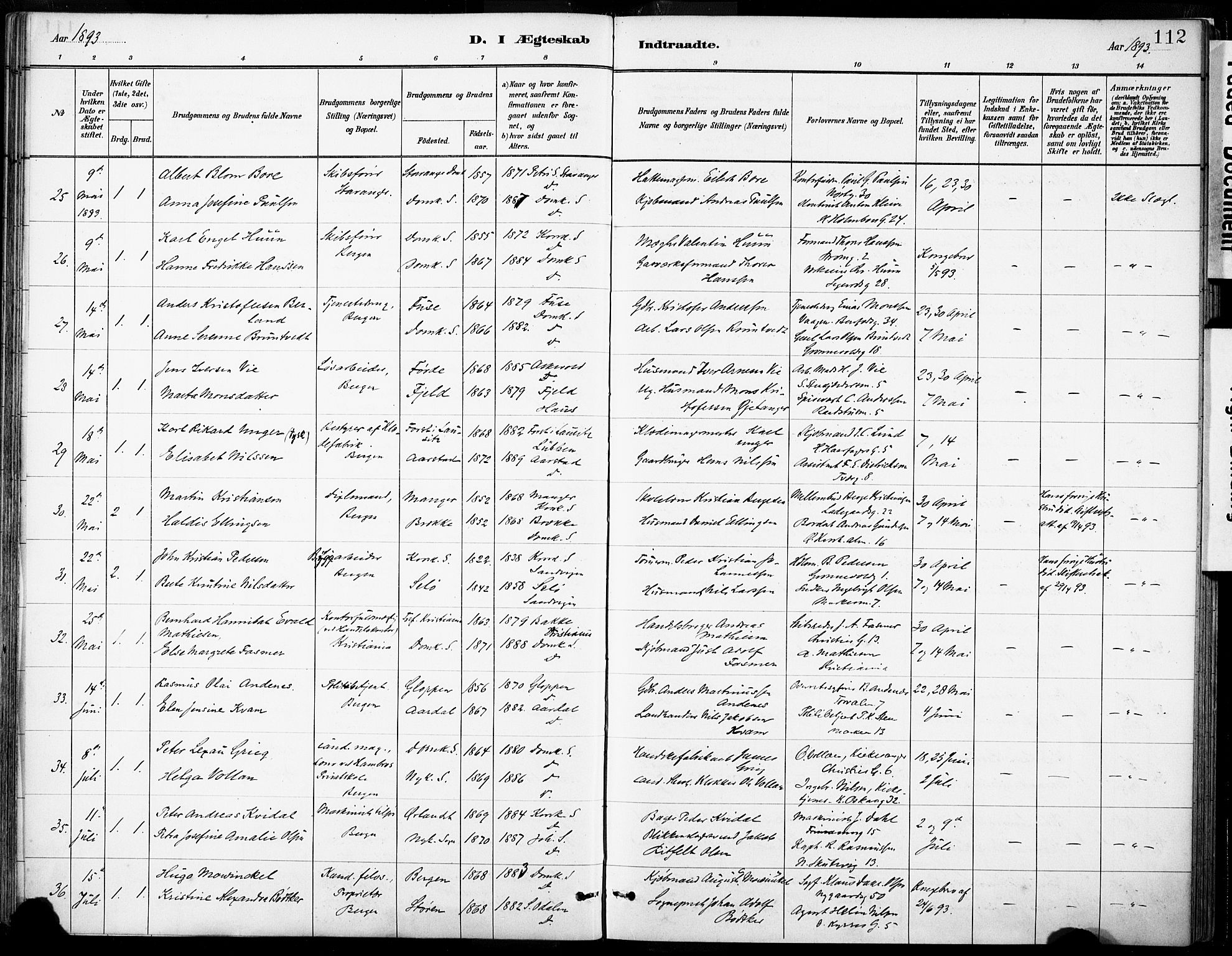 Domkirken sokneprestembete, SAB/A-74801/H/Haa/L0037: Parish register (official) no. D 4, 1880-1907, p. 112