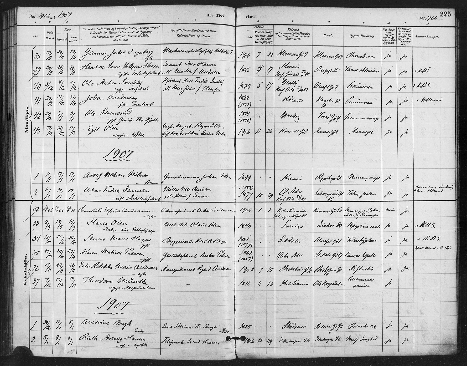 Gamlebyen prestekontor Kirkebøker, SAO/A-10884/F/Fa/L0009: Parish register (official) no. 9, 1888-1909, p. 225